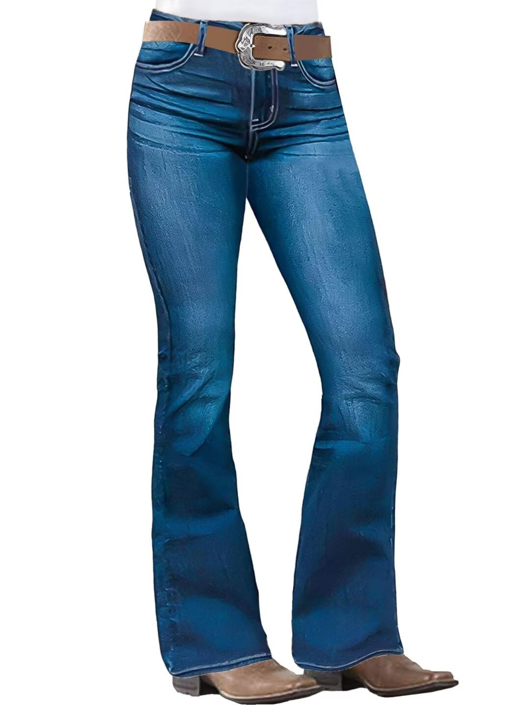 Flamingals Women's Mid Waist Bootcut Jeans - Trendy Cowgirl Denim Pants with Straight Leg Fit | Perfect for Western Style, Casual Wear & Country Fashion
