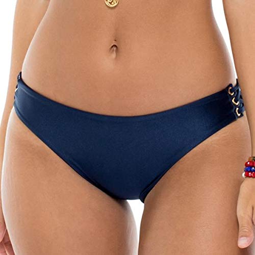 Luli Fama Women's Full Coverage Bikini Bottom - Mambo Lace Up Grommet Swimwear for Beach, Pool & Vacation | High Waisted Comfortable Swim Shorts for Women