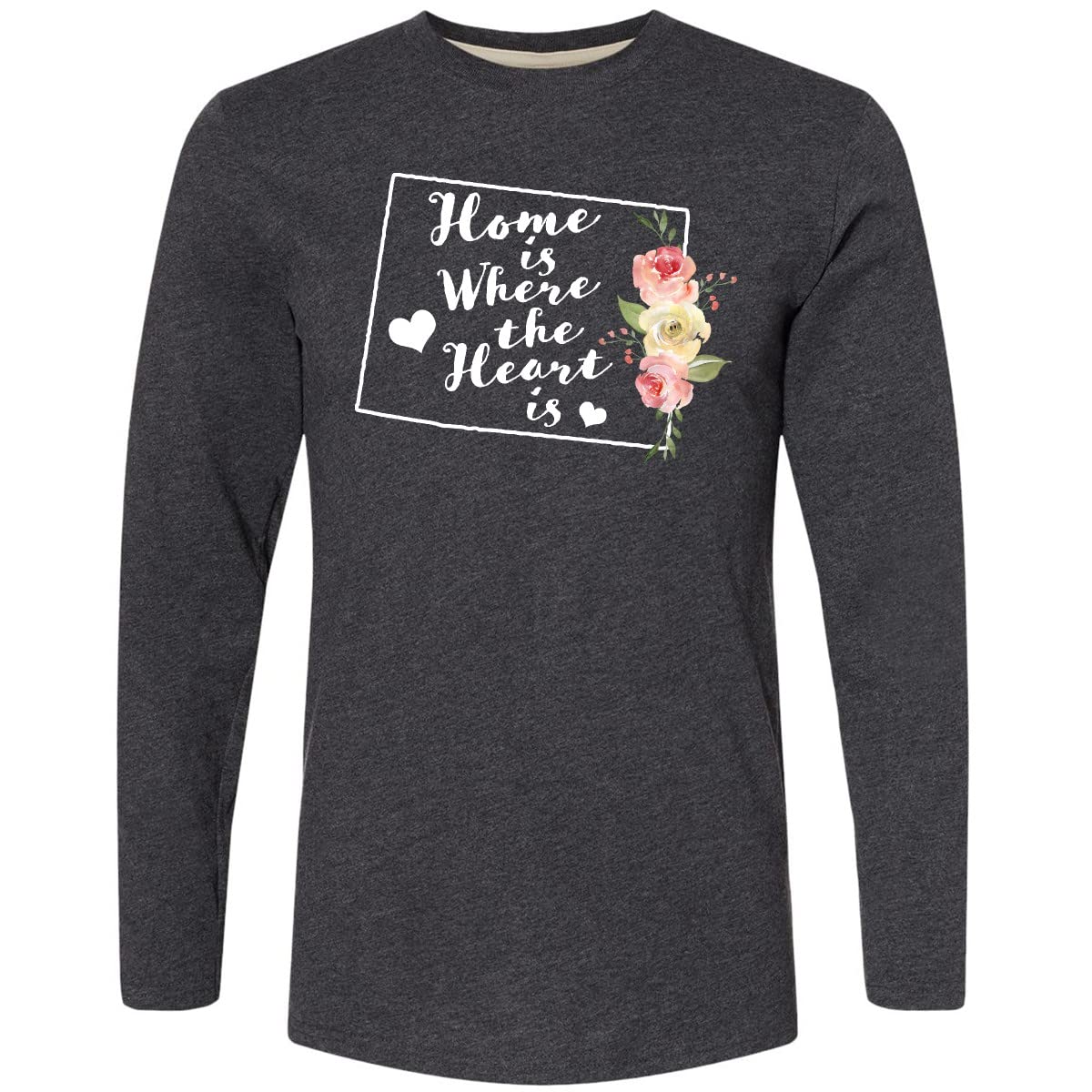 Inktastic Wyoming Home is Where The Heart is Watercolor Long Sleeve T-Shirt - Comfortable Graphic Tee for Casual Wear, Travel & State Pride