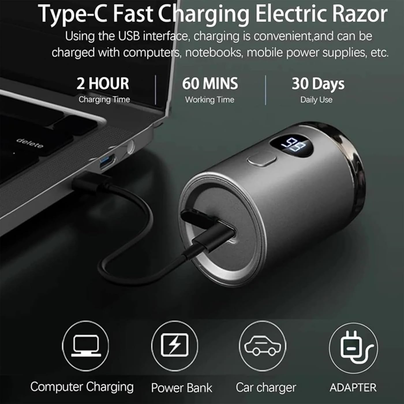 Mini Portable Electric Razor for Men - IPX7 Waterproof USB Rechargeable Shaver with Digital Display | Pocket Beard Trimmer for Travel, Office & Car | Compact Size 1.57×1.57×2.75in (Blue) | Perfect for Business Trips, Gym & Daily Grooming