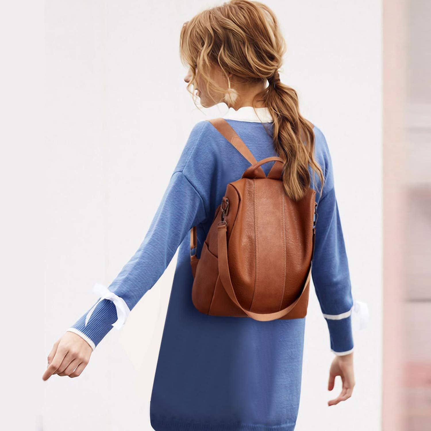 FANDARE Women's Anti-Theft Backpack - Lightweight Waterproof Daypack for School, Travel & Shopping - Stylish Shoulder Bag for Campus, Outdoor & Daily Use - Brown Rucksack (Perfect for College, Commuting & Weekend Getaways)