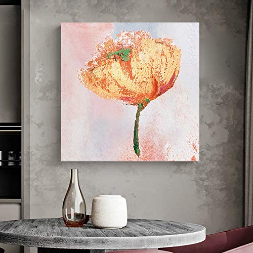 Abstract Orange Poppy Flower Canvas Wall Art - Modern Oil Painting Gallery Wrap Giclee Print - Stretched & Framed Ready to Hang - 12