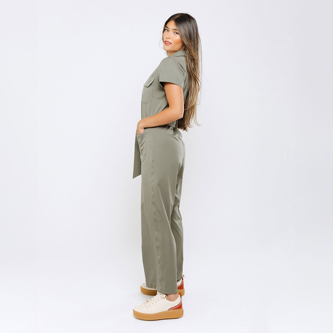 Stylish Olive Green City Jumpsuit for Women - Trendy One Piece Outfit for Urban Fashion, Workwear & Casual Wear