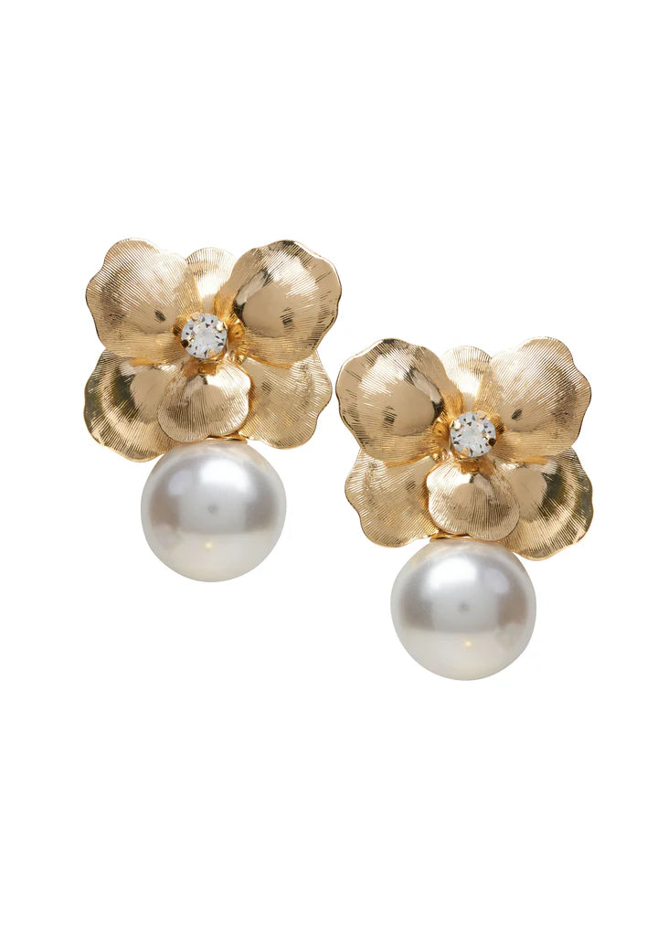 Elizabeth Bower Orchid Duet Flower Stud Earrings - 14K Gold Floral Stud Earrings for Women, Perfect Gift for Birthday, Anniversary & Special Occasions