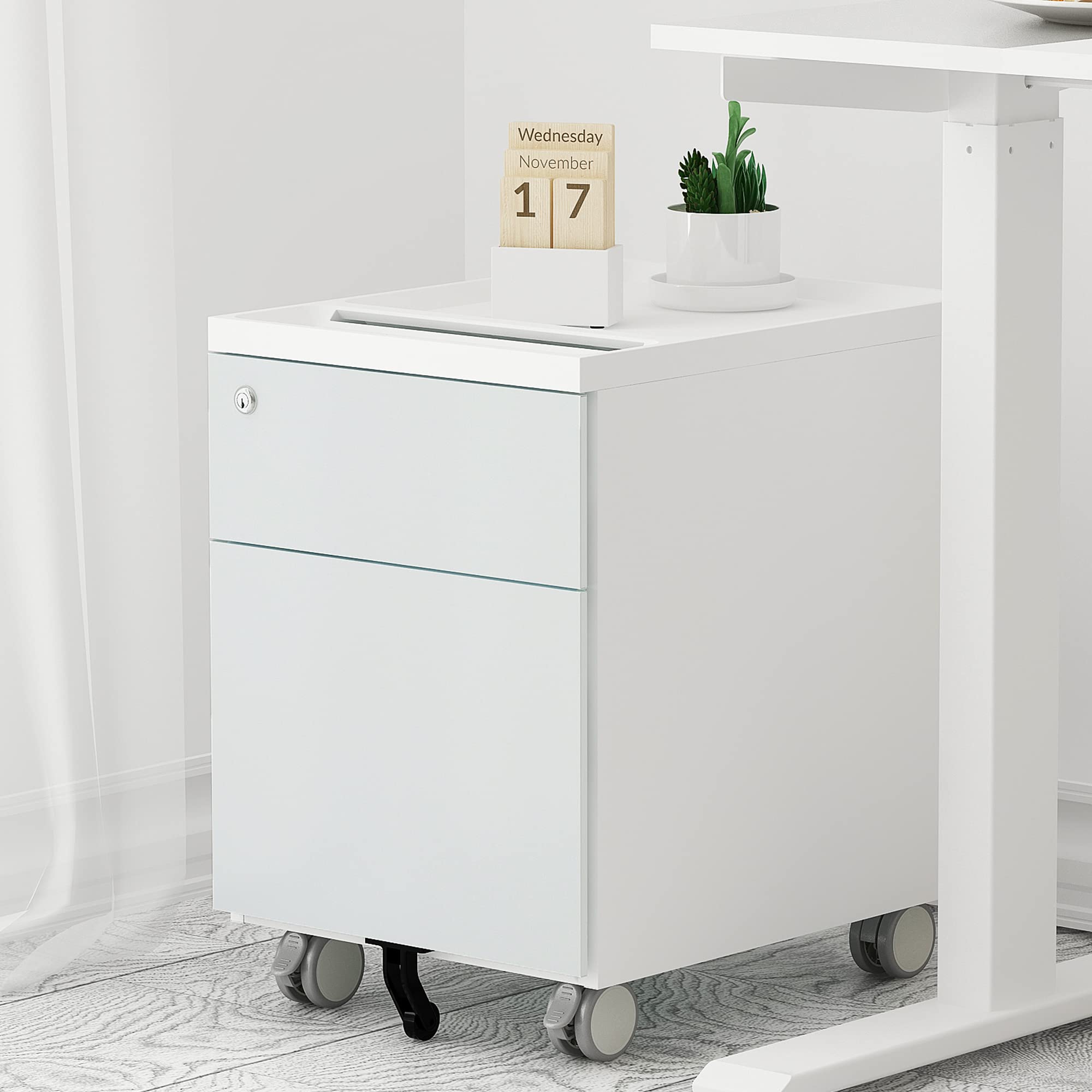 CuHome 2-Drawer Mobile Filing Cabinet with Lock & Wheels - Fully Assembled Metal Vertical File Cabinet for Home Office, Small Under Desk Storage - Light Green - Perfect for Organizing Documents in Small Spaces & Office Use