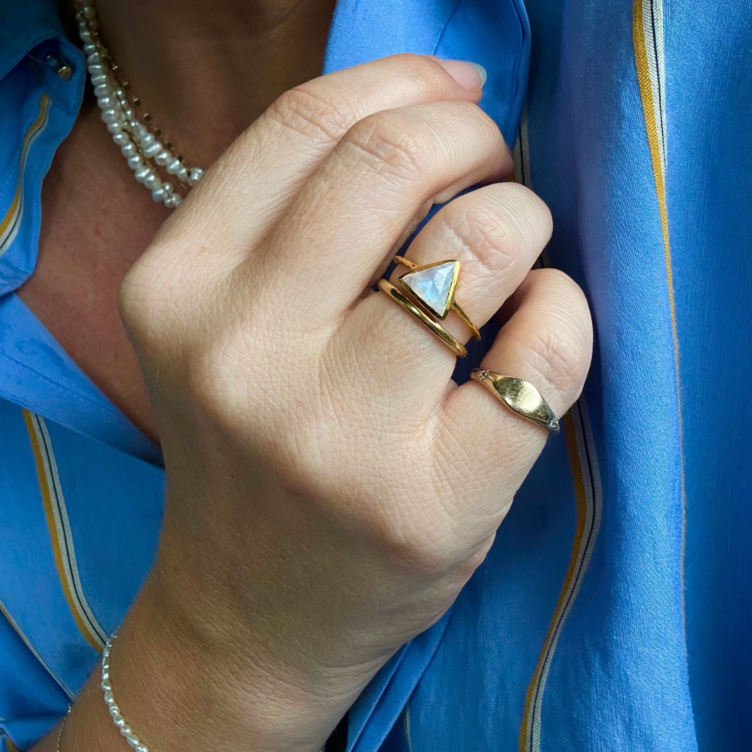 Farrah Moonstone Triangle Ring - Elegant Silver Jewelry for Women - Perfect for Everyday Wear, Boho Style & Special Occasions
