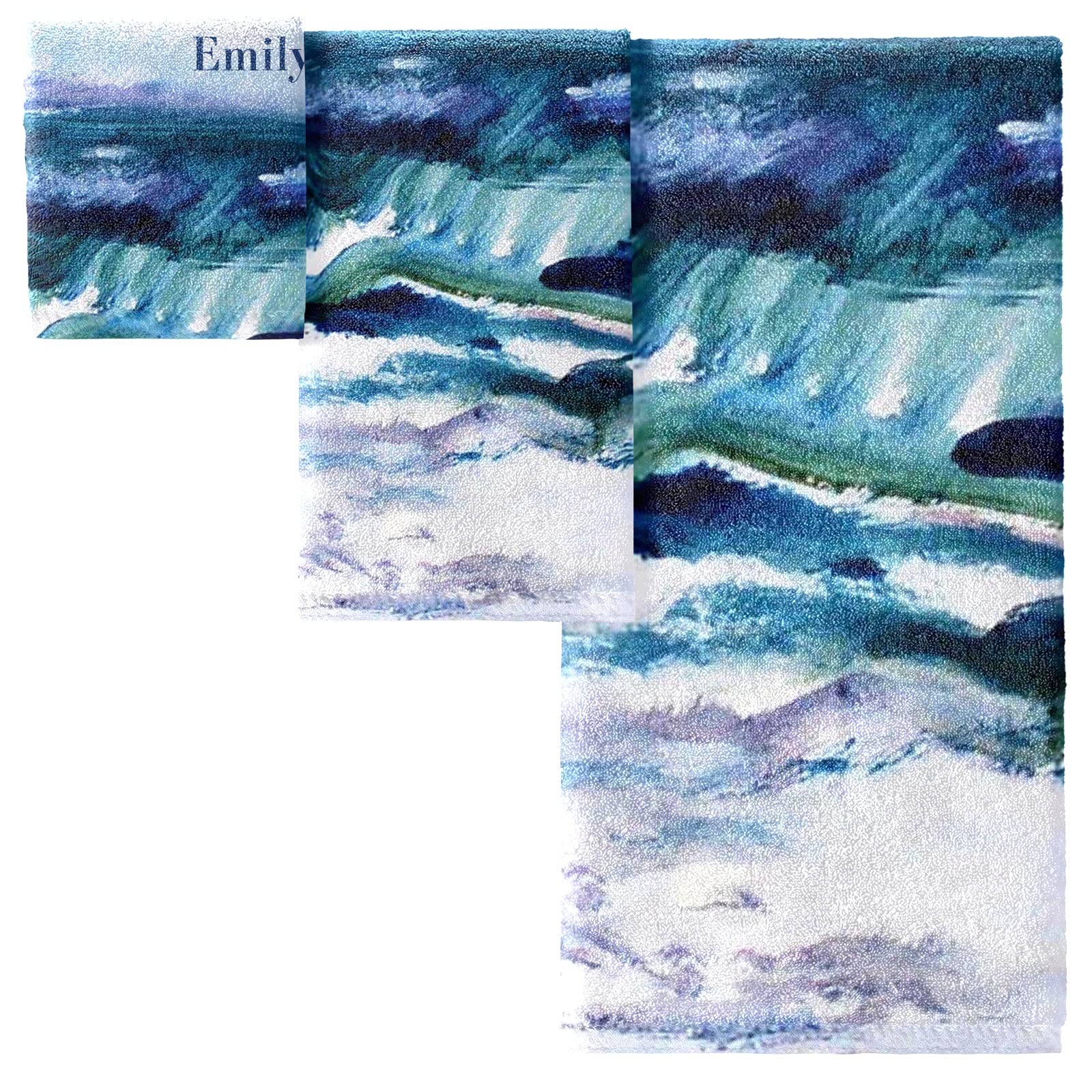Personalized Blue Ocean Name 3-Piece Towel Set - 1 Beach Towel, 1 Washcloth, 1 Hand Towel | Ultra Soft Bath Towels for Bathroom, Hotel, Gym, Spa & Kitchen | Perfect for Beach Vacations, Poolside Lounging & Luxury Bath Experiences