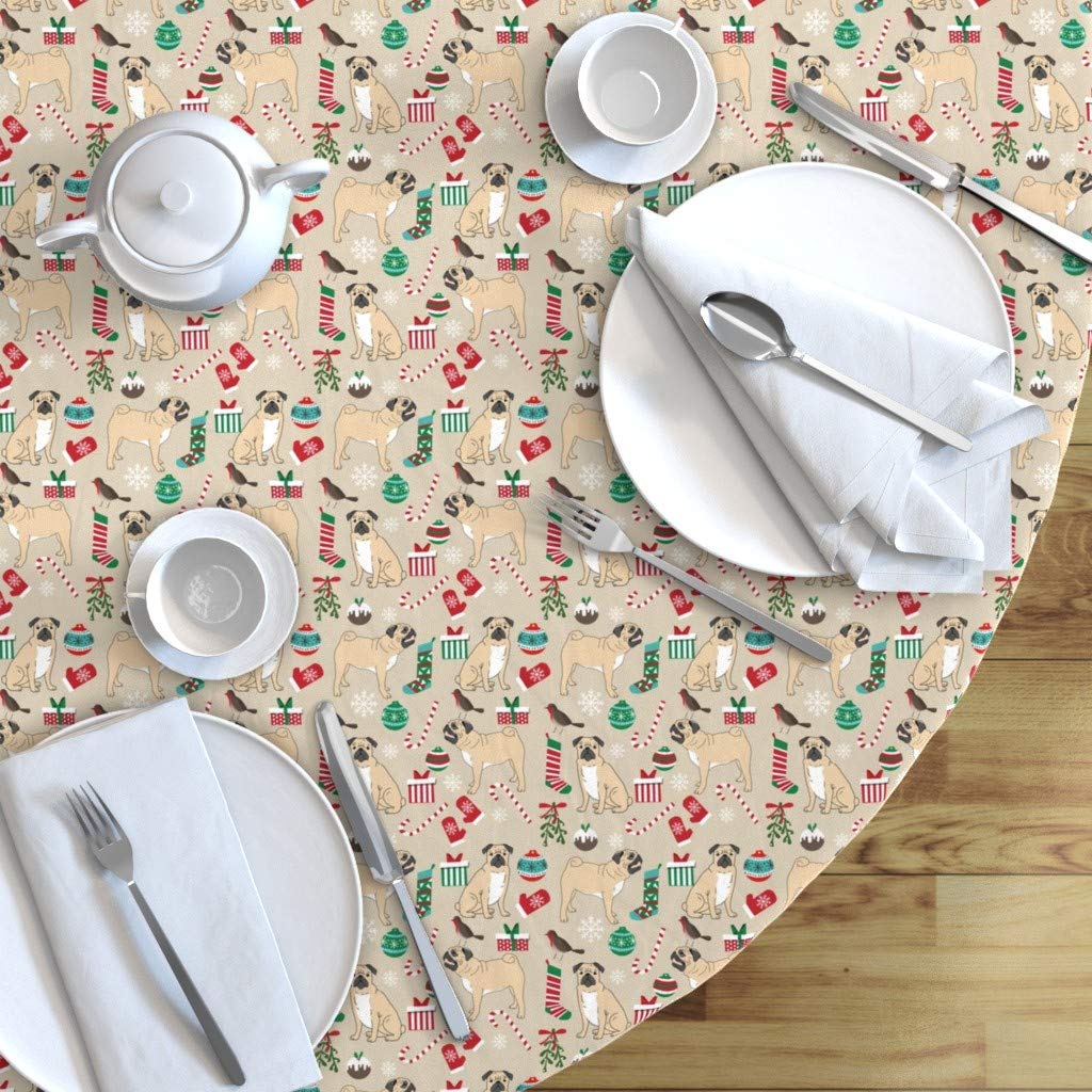 Custom Pug Christmas Cotton Sateen Tablecloth 70