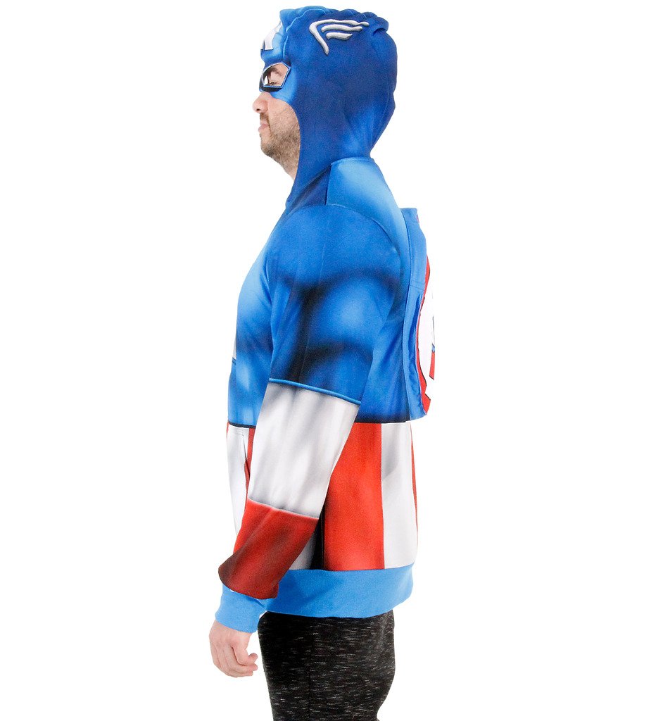 Captain America Fleece Zip Hoodie with Backpack - Marvel Superhero Cosplay & Casual Wear for Men & Women - Perfect for Halloween, Comic Con & Everyday Fashion