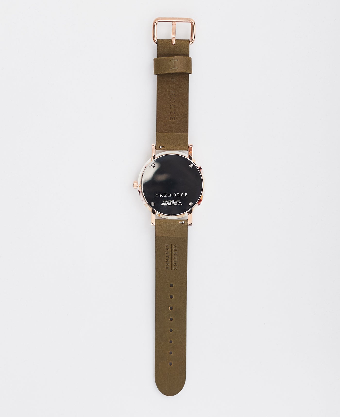 Luxury Resin Nougat Watch Case - White Dial with Rose Gold Indexes & Olive Leather Strap - Perfect for Formal Events, Business Meetings, and Everyday Elegance