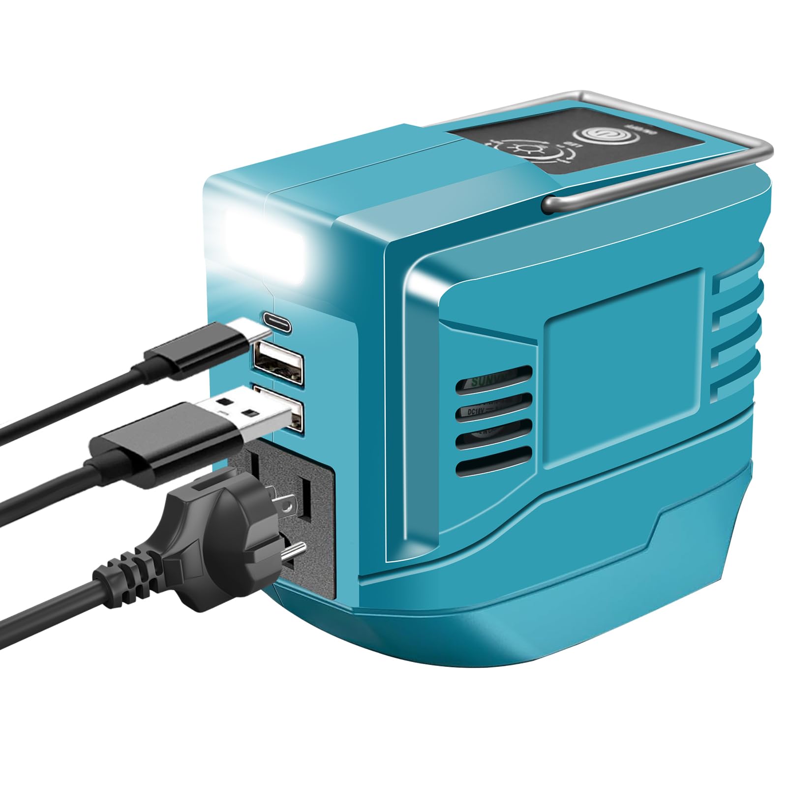 200W Portable Power Inverter for Makita 18V Battery - DC 18V to AC 110V/120V Converter with 2 USB Ports, Type-C & AC Outlet - Outdoor Generator, Camping, RV, Emergency Power Supply for Charging Devices