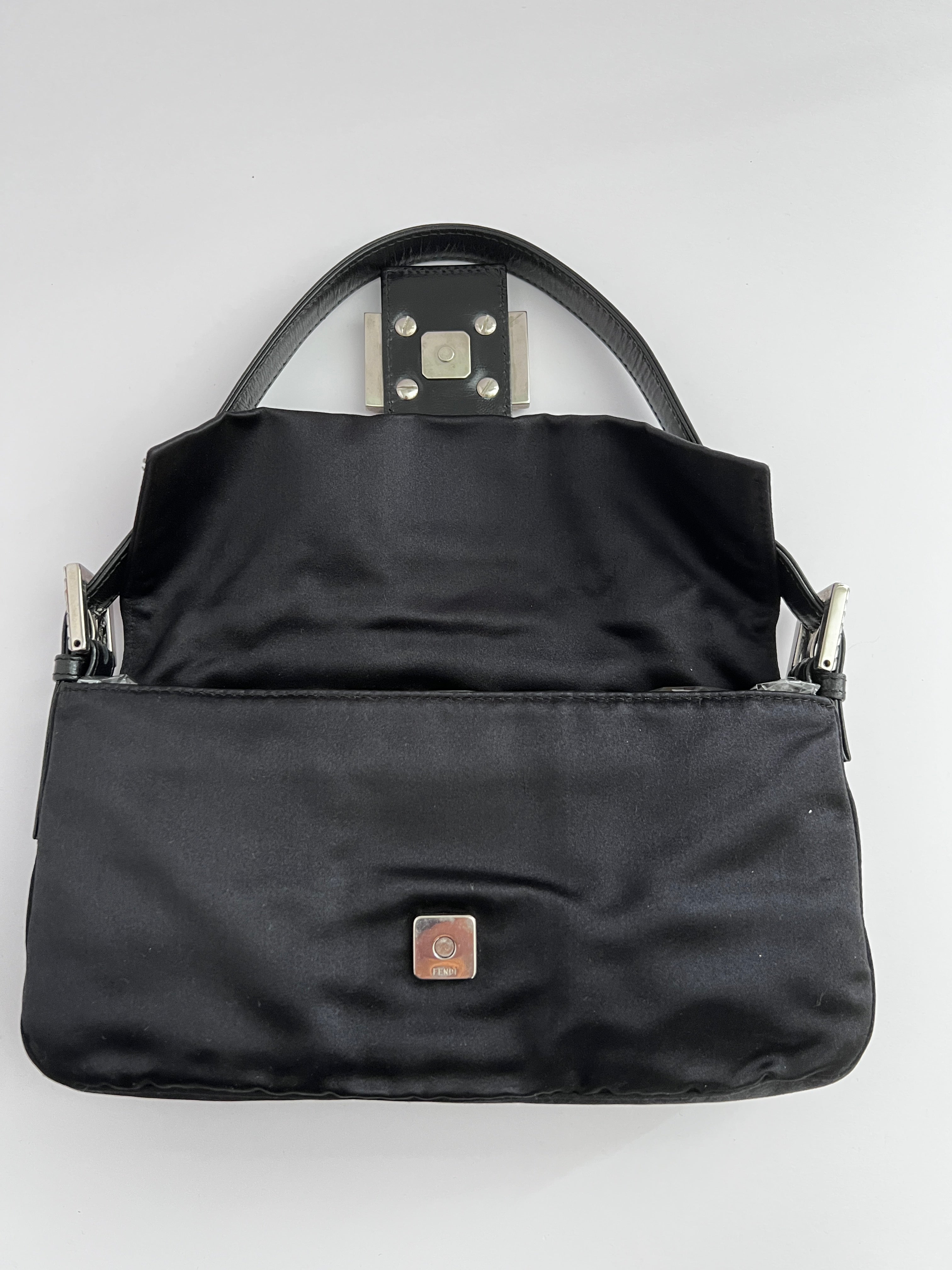 Vintage Fendi Black Satin Baguette Bag - Luxury Designer Crossbody Purse for Women | Perfect for Evening Parties, Date Nights & Special Occasions
