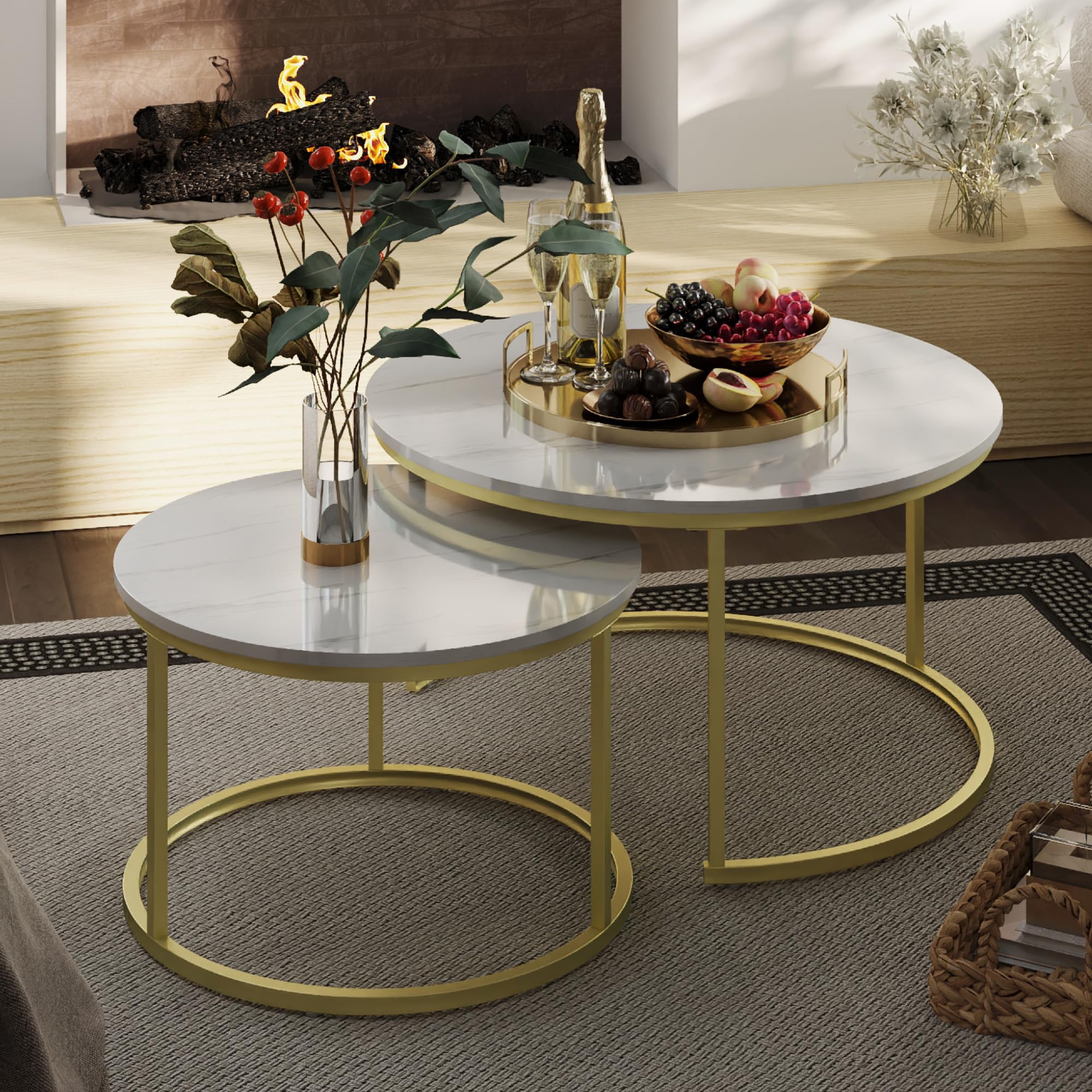 Modern Round Nesting Coffee Tables Set of 2 - 31.5