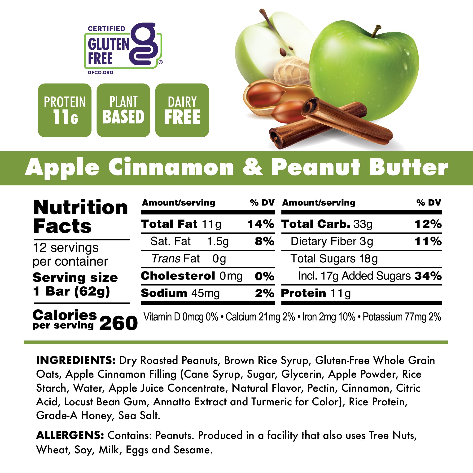 Bonk Breaker Plant Based Protein Bars - Gluten Free, Dairy Free, 11g Protein - Apple Cinnamon & Peanut Butter Flavor (12 Pack) | Healthy Vegan Snacks for Hiking, Workouts & On-the-Go Energy