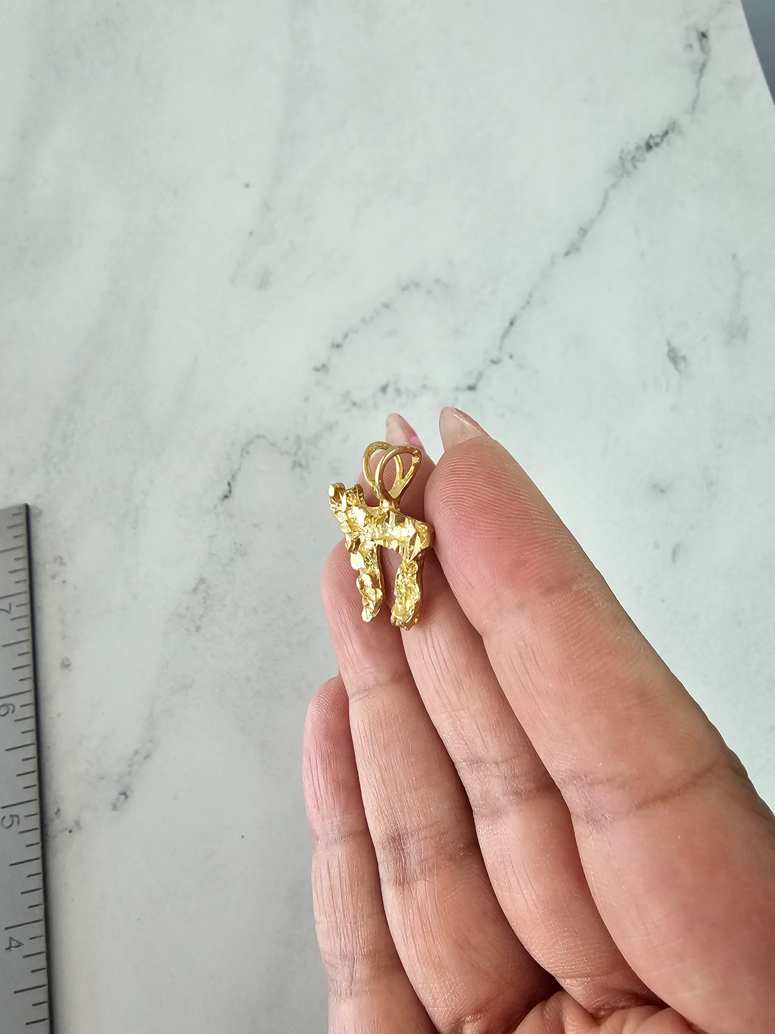 10K Yellow Gold Chai Pendant with Nugget Texture - Elegant Jewish Jewelry for Hanukkah Gifts & Everyday Wear