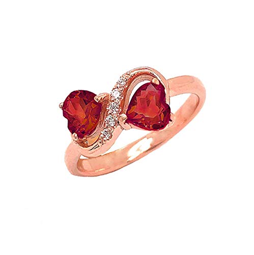 10K Gold Double Heart Garnet & Diamond Infinity Ring for Women - January Birthstone Wedding, Engagement & Anniversary Jewelry - Romantic Gift for Her - Made in USA (Perfect for Valentine's Day, Proposals & Special Occasions)