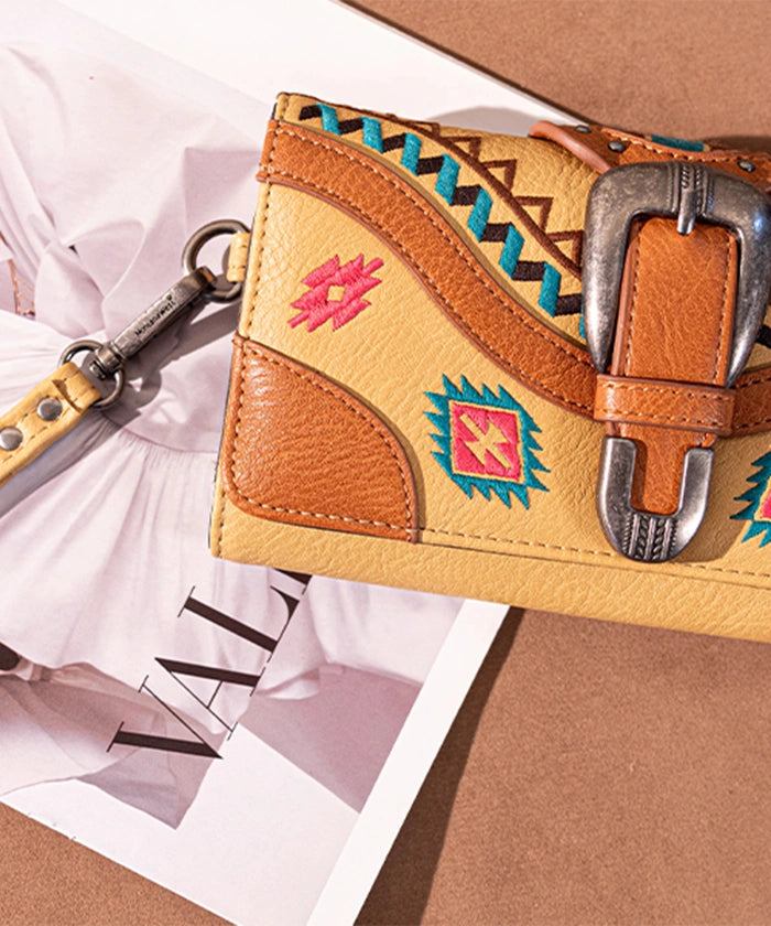 Montana West Southwestern Buckle Wristlet - Stylish Leather Clutch Purse for Women | Perfect for Parties, Date Nights & Everyday Use