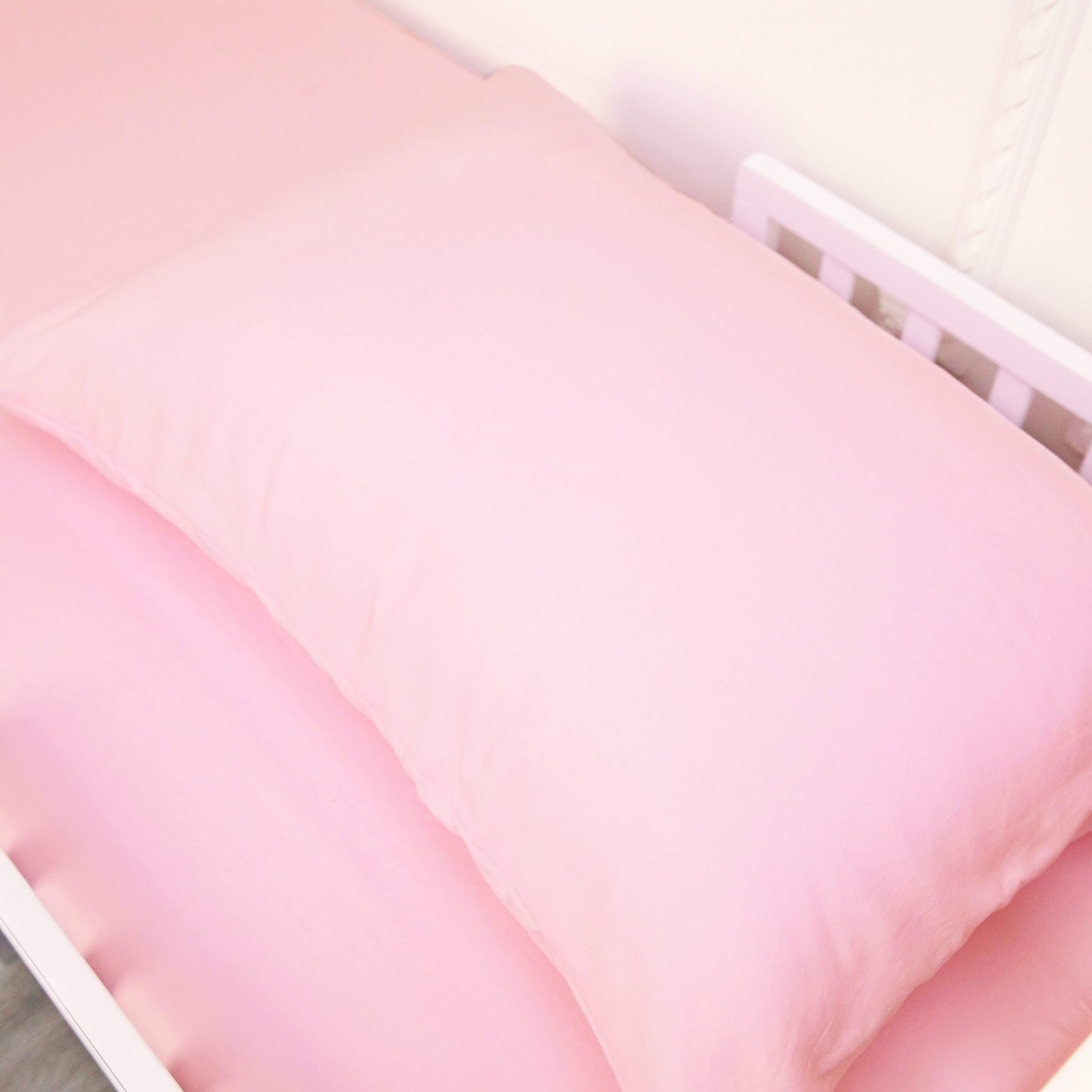 FLXXIE 4-Piece Toddler Bedding Set - Soft Breathable Microfiber Crib Sheets with Quilted Comforter, Flat Sheet, Fitted Sheet & Pillowcase for Boys & Girls (Pink) - Perfect for Nursery, Daycare & Toddler Rooms