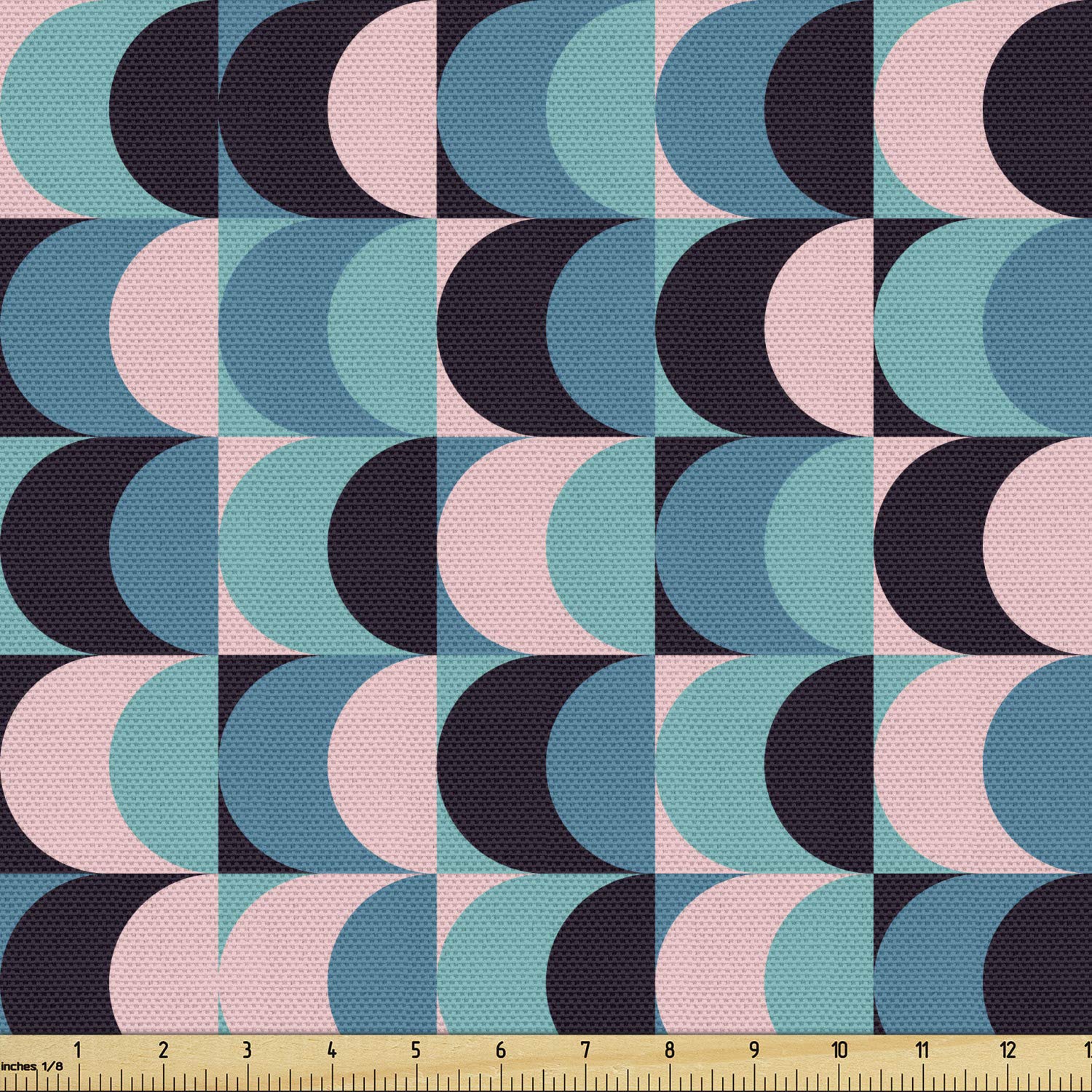 Ambesonne Geometric Fabric by The Yard - Vintage Abstract Grunge Half Rounds Pattern Upholstery Material, 10 Yards Blush Seafoam Sea Blue - Perfect for DIY Home Decor, Curtains, Pillows & Furniture Projects