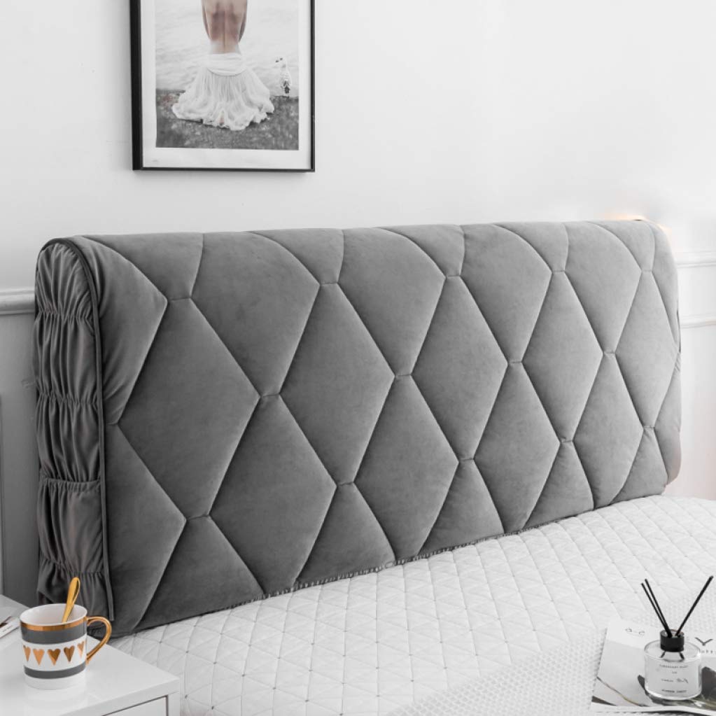 King Size Quilted Headboard Slipcover - Soft Washable Upholstered Bed Protector for Wooden & Leather Beds (Grey) - Perfect for Bedroom Decor & Furniture Protection