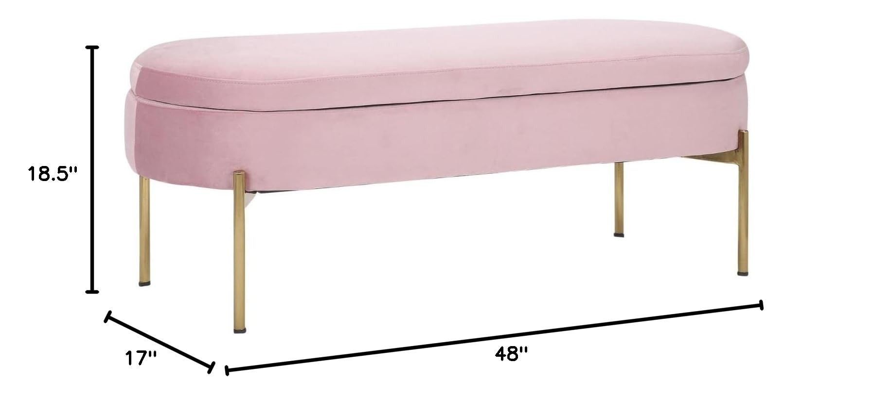 LumiSource Chloe Velvet Upholstered Storage Bench - Blush Pink Entryway & Bedroom Bench with Hidden Storage | Perfect for Small Space Organization, Shoe Storage & Seating Solution