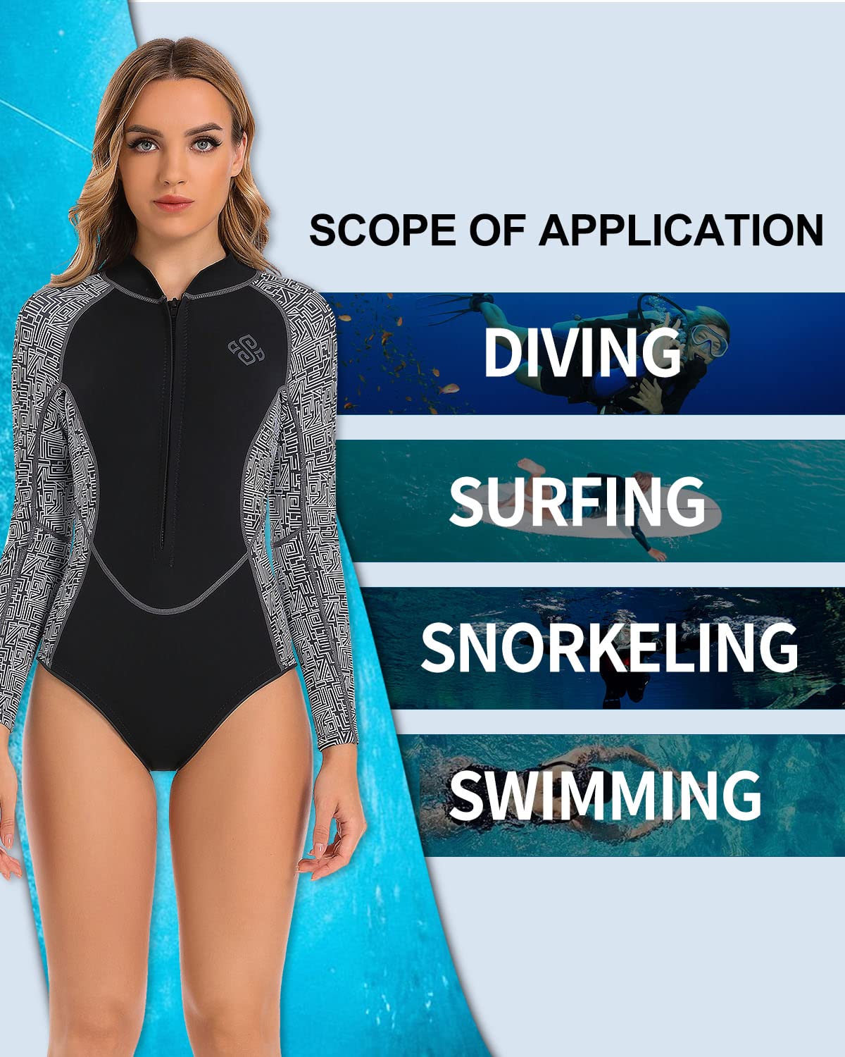 Seaskin Women's 2mm One Piece Long Sleeve Shorty Wetsuit - Perfect for Surfing, Snorkeling & Water Sports