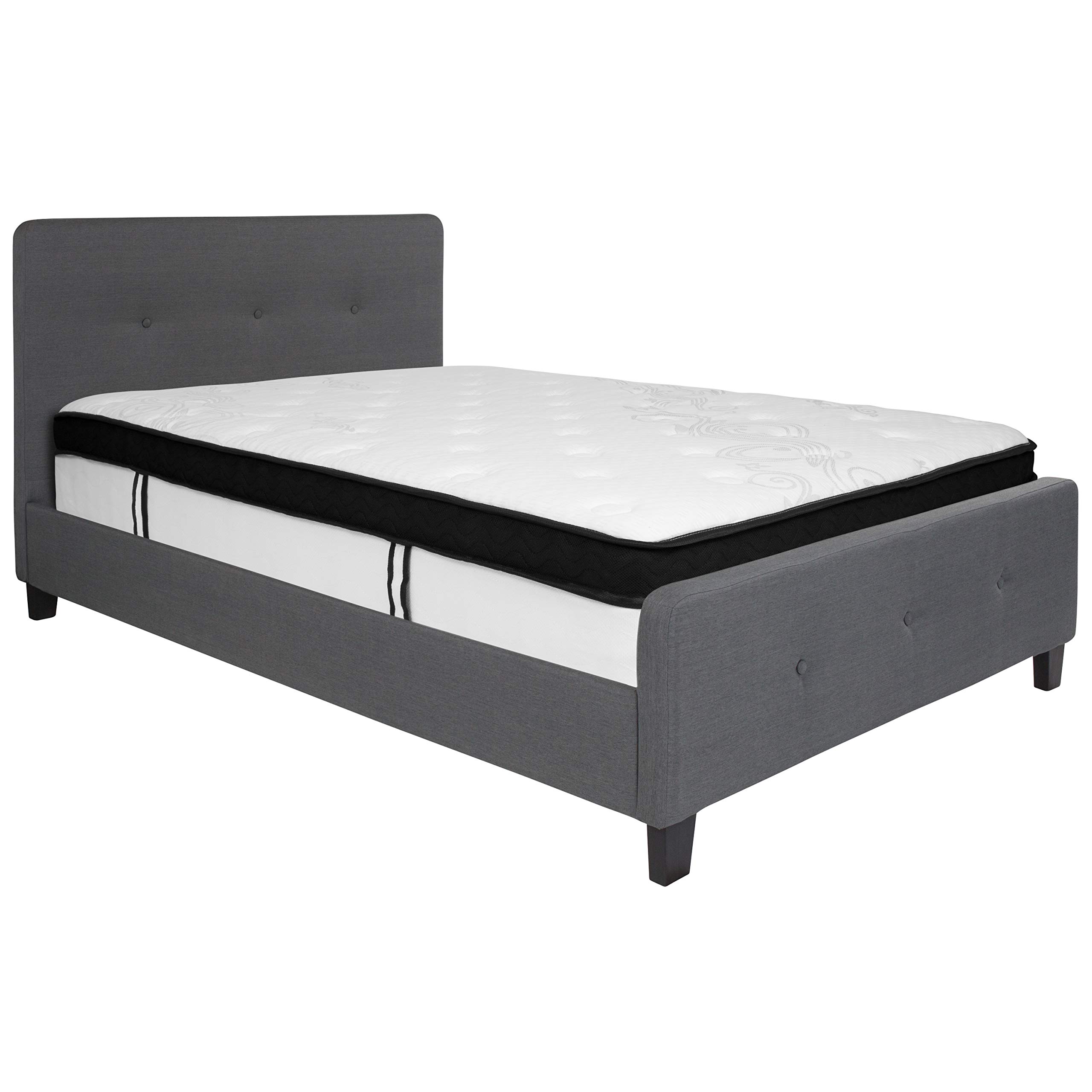 Flash Furniture Tribeca Full Size Tufted Upholstered Platform Bed - Dark Gray Fabric with Memory Foam Mattress - Modern Bedroom Furniture for Small Spaces & Guest Rooms