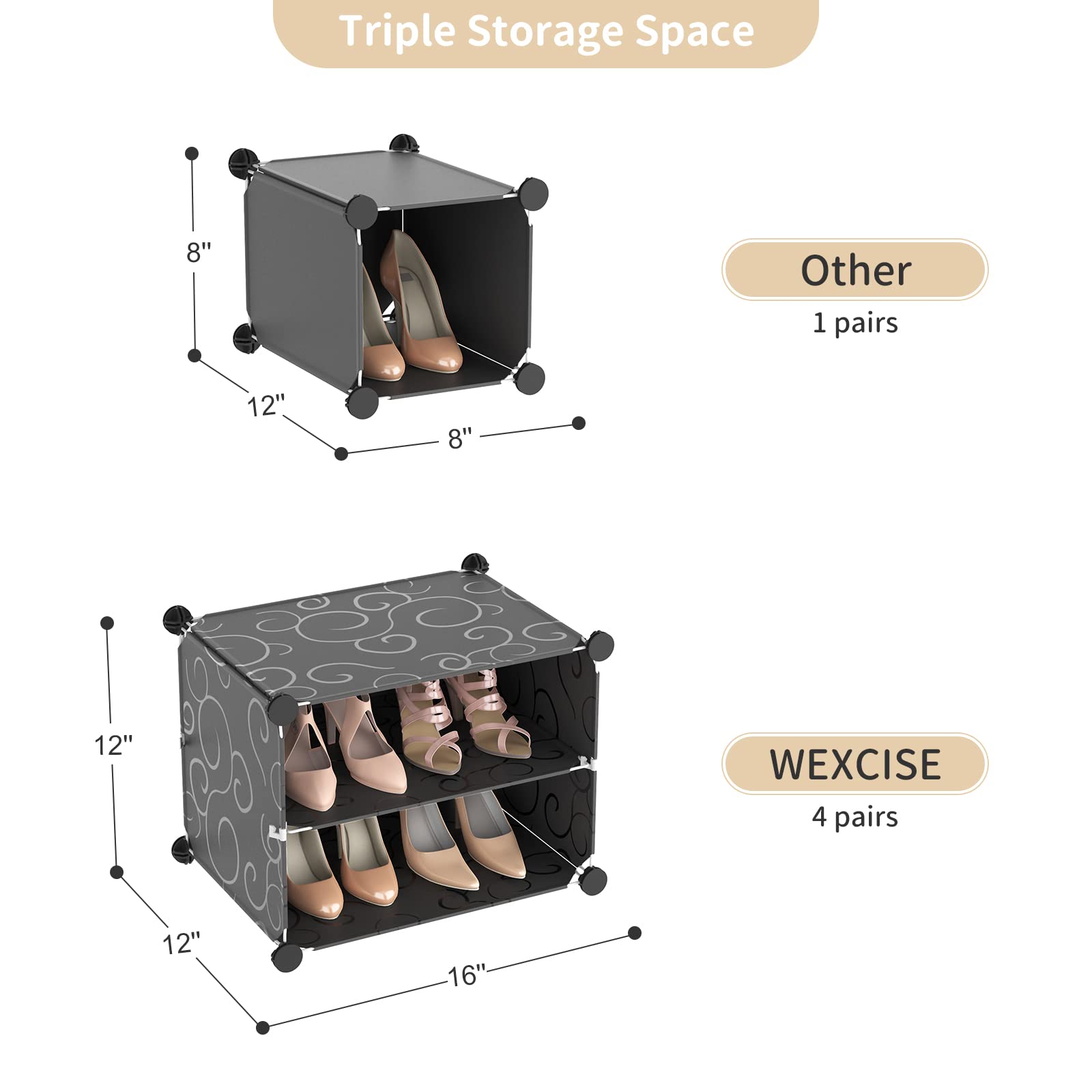 Portable Shoe Storage Cabinet with Door - Holds 64 Pairs of Shoes, Adjustable Plastic Shoe Rack Organizer, Stackable & Expandable 8-Tier Black Shoe Shelf for Easy Assembly - Perfect for Closet, Entryway, Bedroom & Mudroom Organization