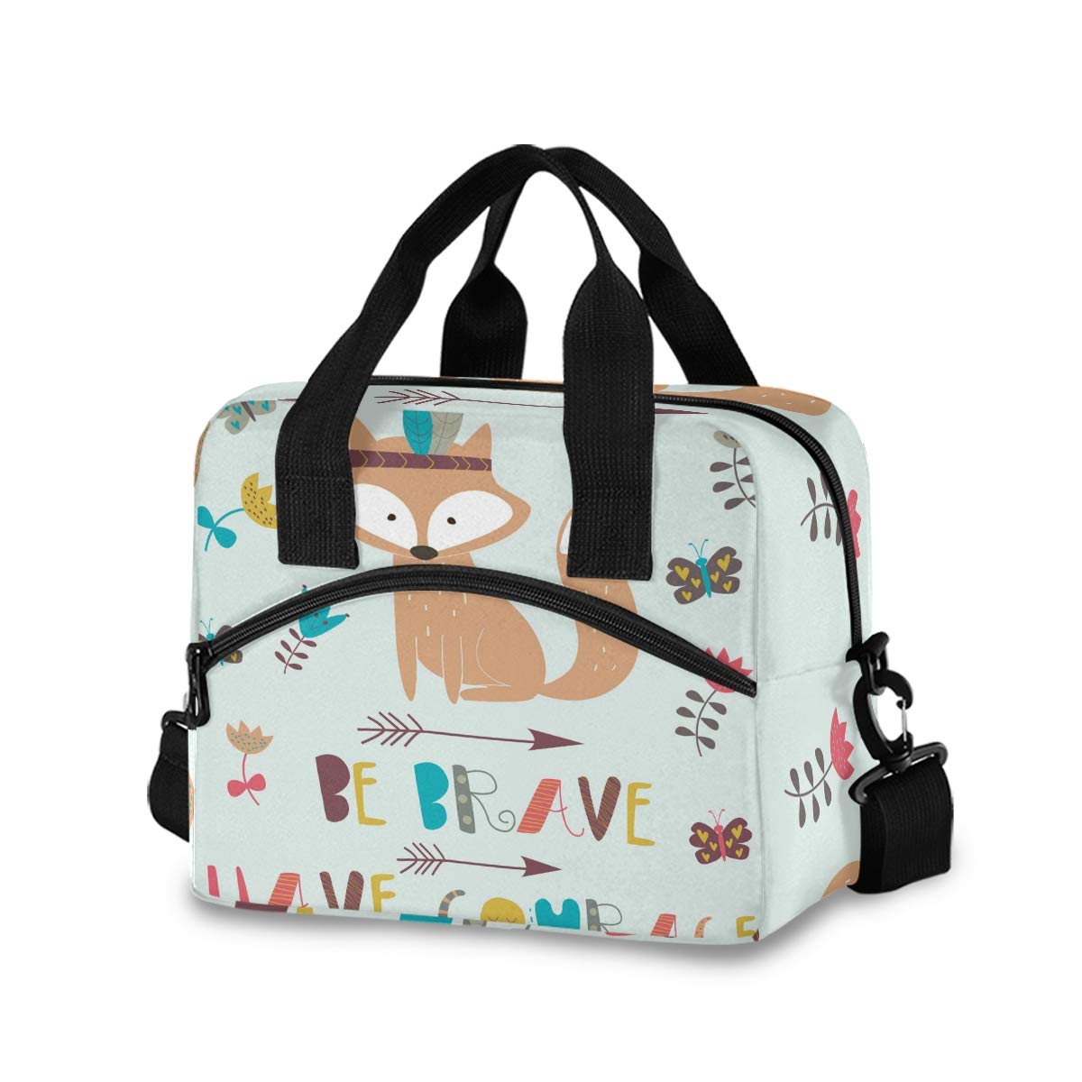 Unicorn Lunch Bag for Girls & Women - Cute Fox with Arrows Insulated Lunch Box with Detachable Shoulder Strap - Perfect for School, Office & Picnics