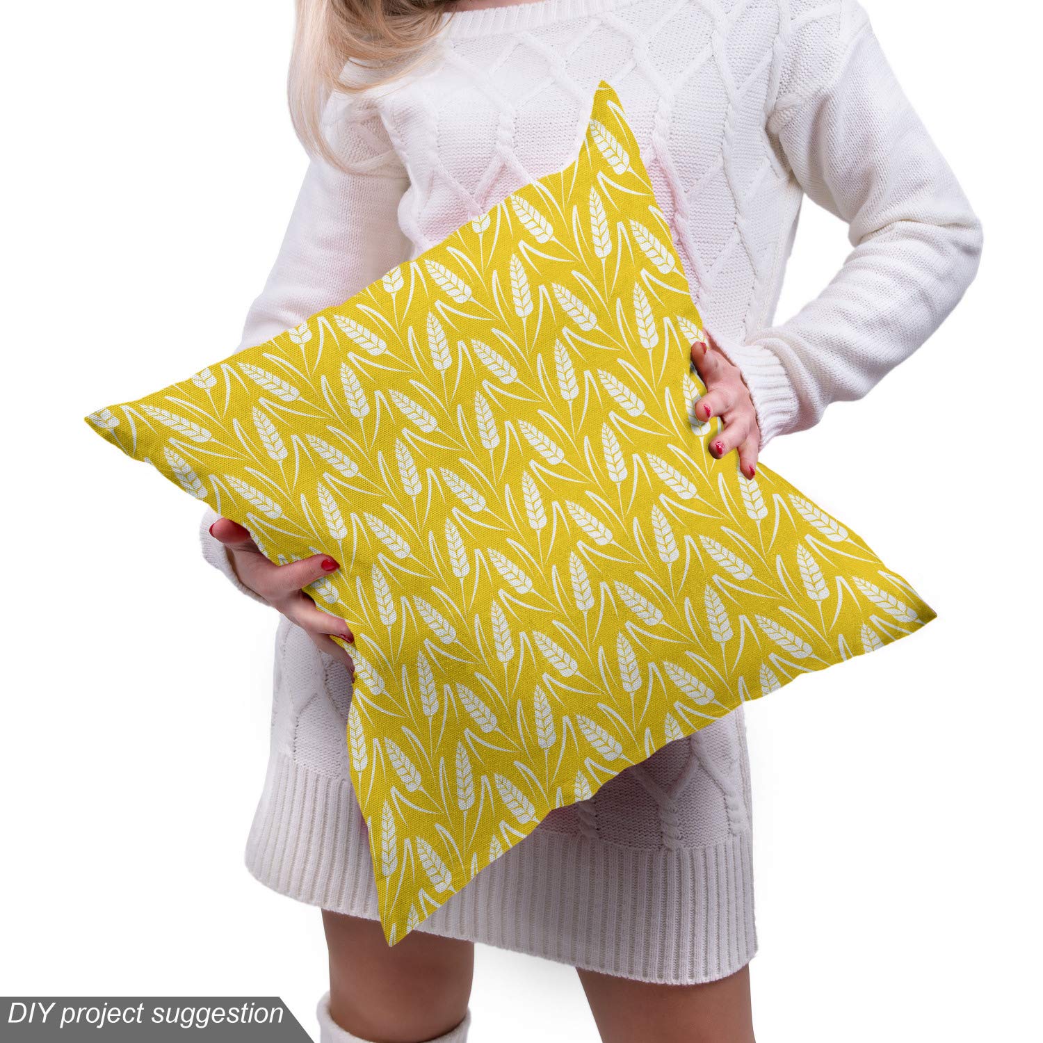Ambesonne Yellow & White Wheat Fabric by The Yard - Upholstery & Home Decor for Farmhouse Style