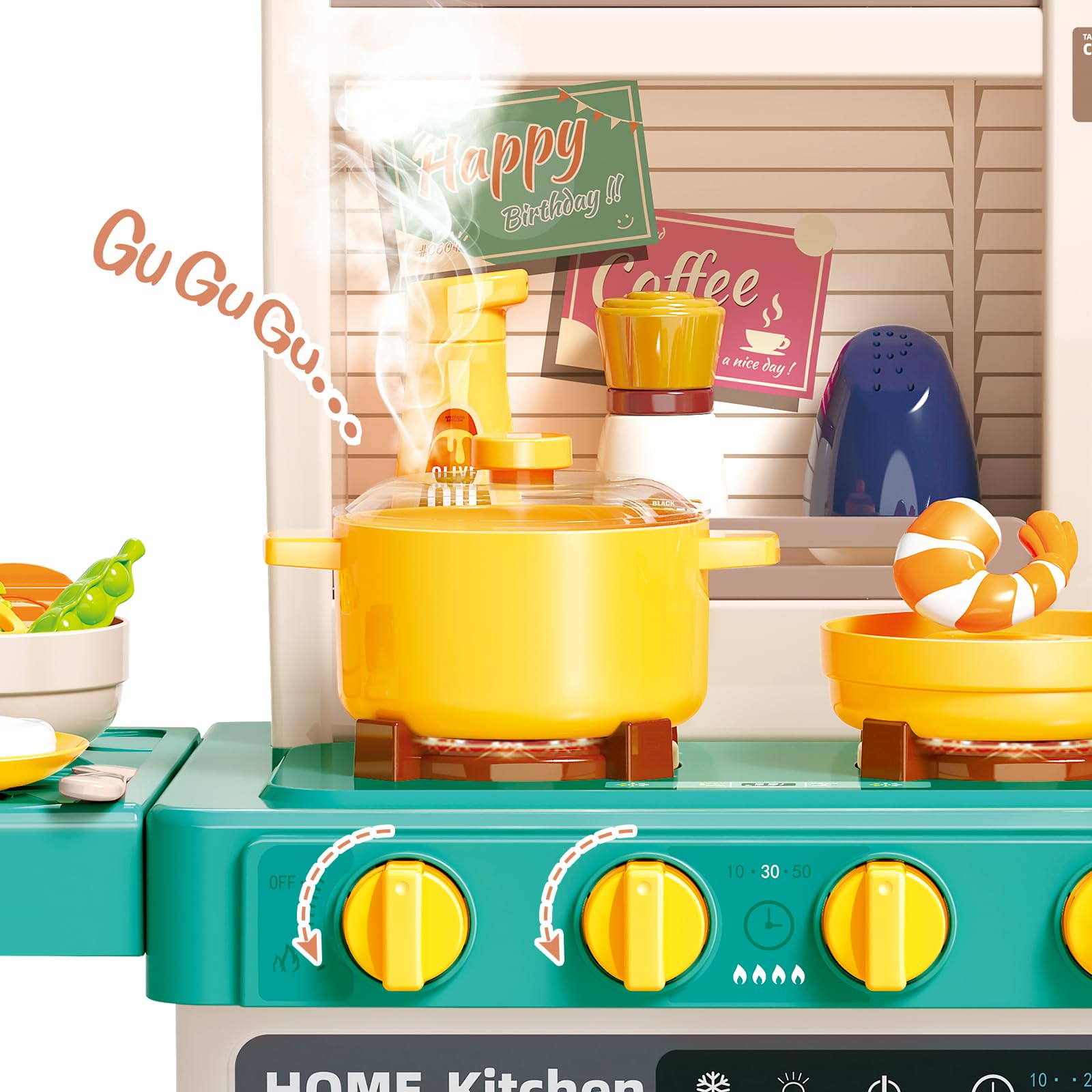 **deAO 50PCS Kids Play Kitchen Set with Sounds, Lights & Steam - Pretend Cooking Toy for Boys & Girls Ages 2-12 - Perfect Birthday & Christmas Gift for Toddlers - Fun Role-Playing for Home & Preschool Learning**