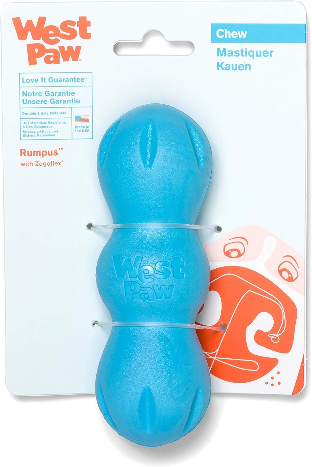 Zogoflex Rumpus Dog Chew Toy - Durable, Floatable for Fetch & Swimming - Aqua Blue