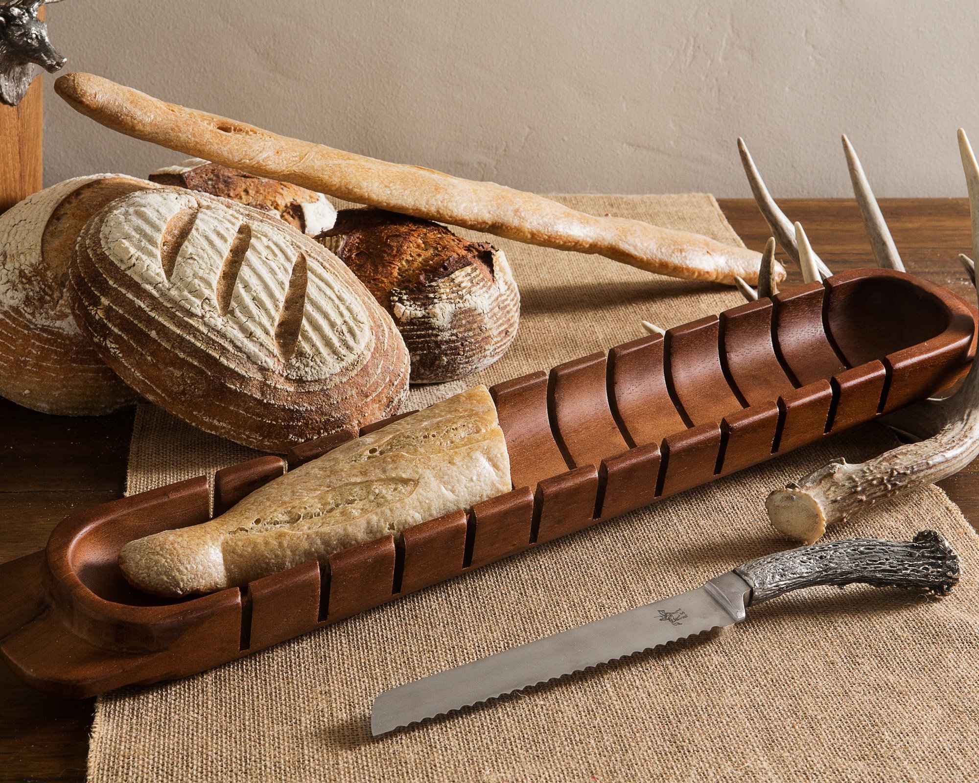Premium Acacia Wood Avignon Baguette Slotted Cutting Board with Mitered Edge - 26.5 Inch Long Bread Serving Board by Arthur Court - Perfect for French Baguettes, Artisan Breads & Charcuterie Displays