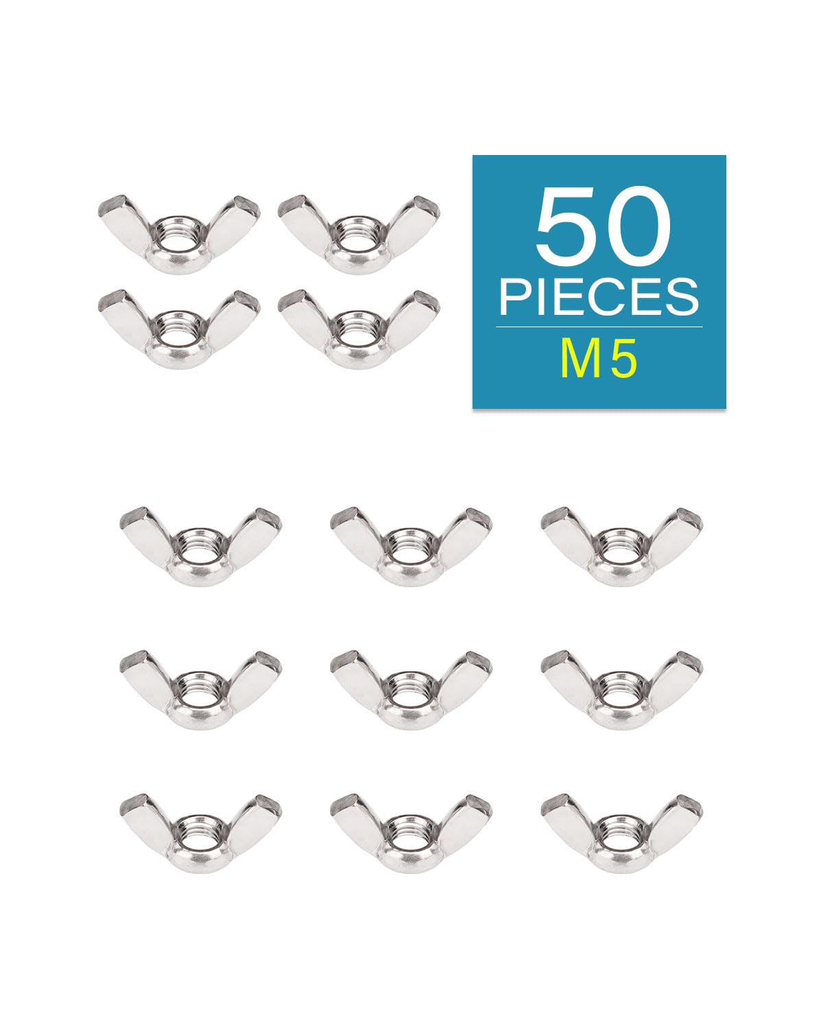 304 Stainless Steel M5 Wing Nuts - Pack of 50 | Corrosion-Resistant Hardware for Home DIY, Automotive & Industrial Applications | Heavy Duty Fasteners for Plumbing, Machinery & Construction Projects