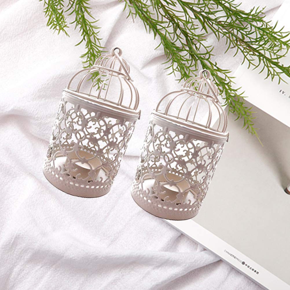 ARTIBETTER 2-Pack White Metal Wedding Candle Holders - Elegant Iron Candlestick Centerpieces for Wedding Decor, Table Centerpiece with Tea Lights - Perfect for Romantic Dinners, Home Decor & Special Events