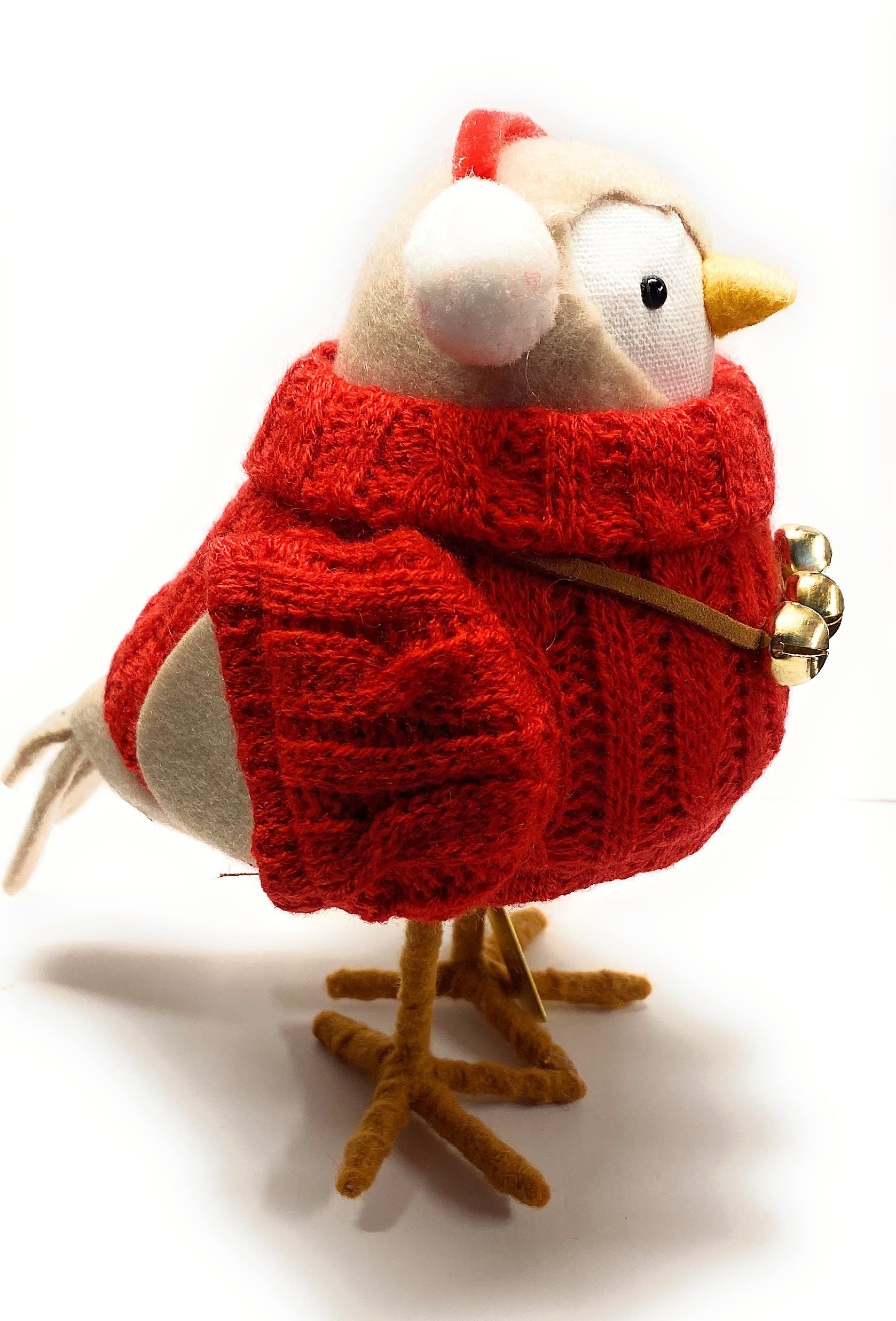 Wondershop Fabric Bird - Red Series: Glee - Red Sweater with Jingle Bells | Christmas Decoration, Holiday Home Decor, Festive Gift for Bird Lovers