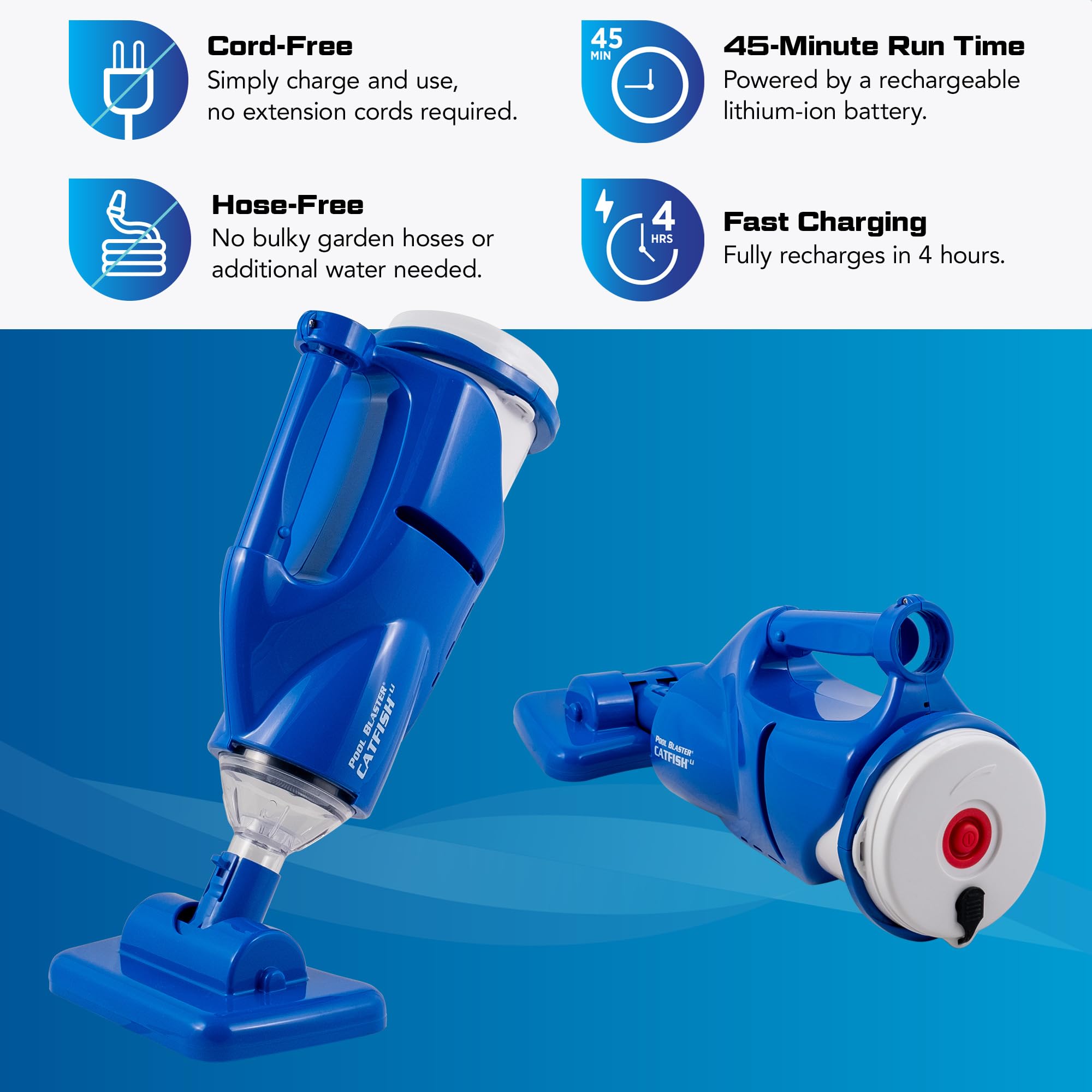 POOL BLASTER Water Tech Catfish Rechargeable Pool Cleaner - Battery-Powered Swimming Pool Vacuum for Hot Tubs, Spas, In-Ground & Above Ground Pools - Removes Dirt, Sand, Silt & Leaves - Perfect for Weekly Pool Maintenance & Seasonal Cleaning