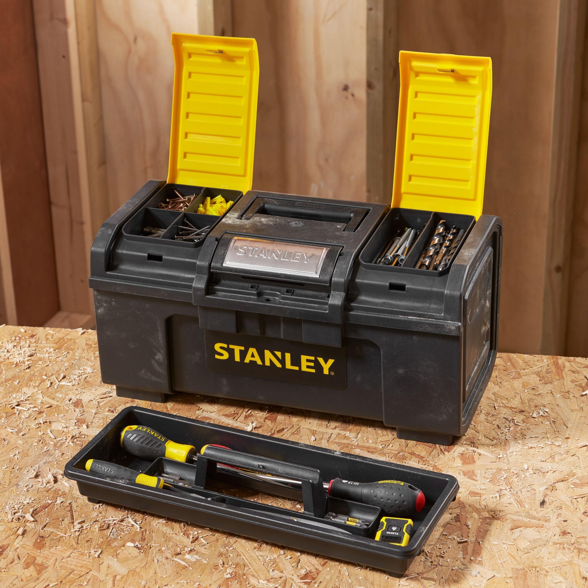 Stanley 19-Inch One Touch Toolbox - Heavy Duty DIY Tool Storage Organizer with Easy Access for Home, Garage & Workshop Projects
