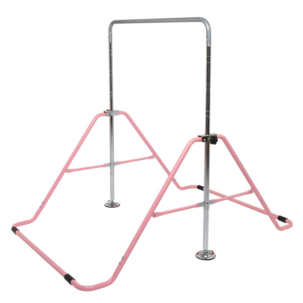 Foldable Kids Gymnastics Bar - Adjustable Horizontal Pull Up Bar for Home Training, Strength Exercise & Indoor Play (Pink) | Perfect for Children's Fitness, Playroom Activities & Backyard Fun