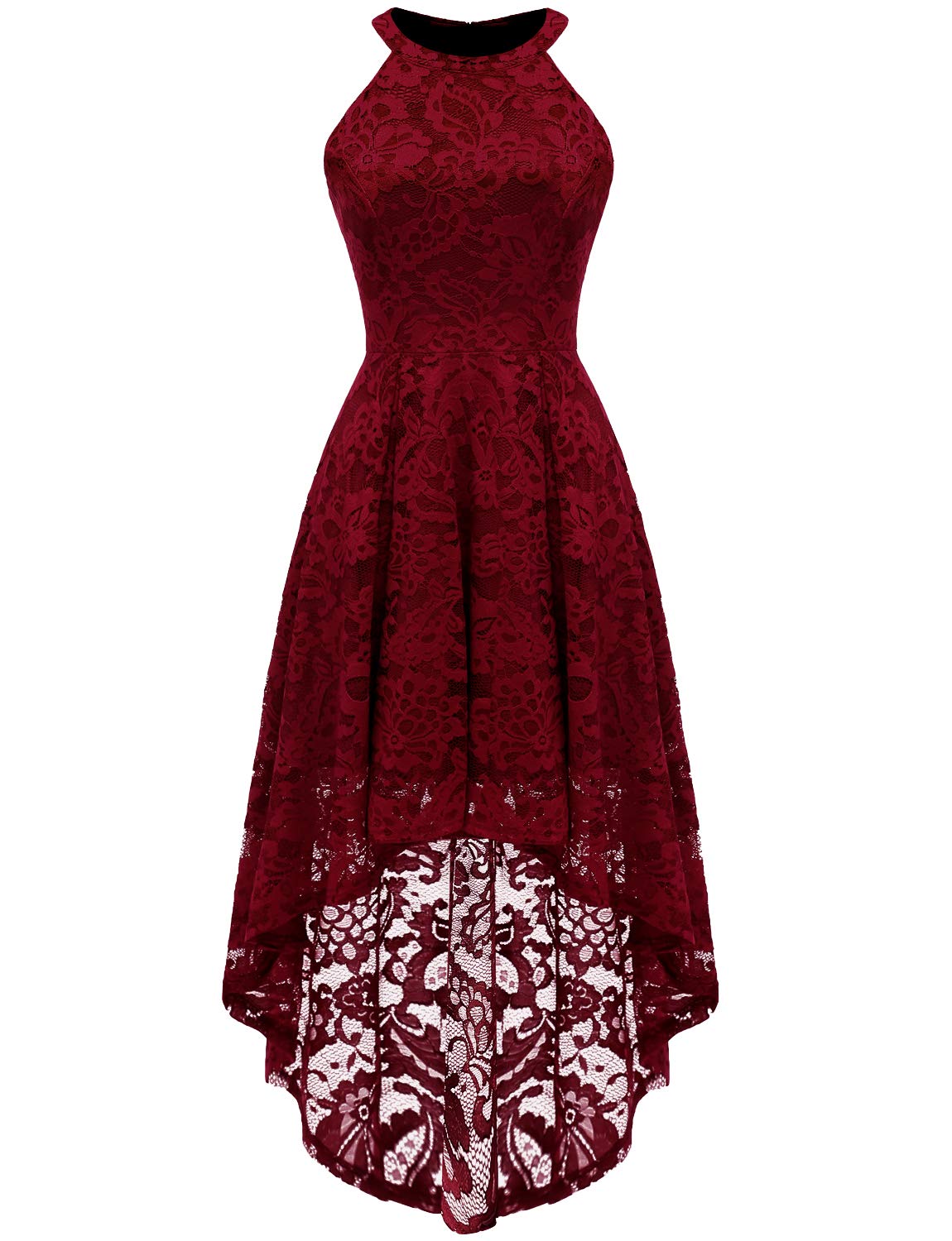 Elegant Women's Halter Lace Wedding Guest Dress - Hi-Low Cocktail Party & Bridesmaid Formal Gown for Special Occasions | Perfect for Weddings, Galas, and Evening Events