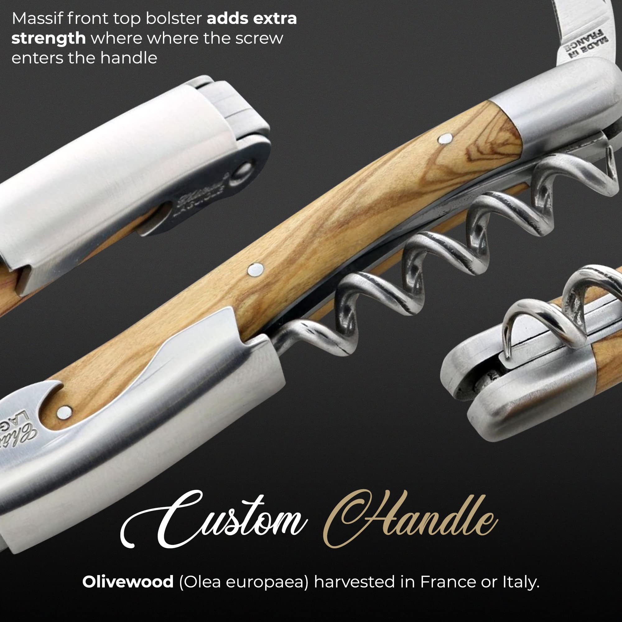 Chateau Laguiole Classic French Wine Opener - Premium Olive Wood Corkscrew with Leather Sheath & Gift Box - Perfect for Wine Lovers, Dinner Parties & Gifts