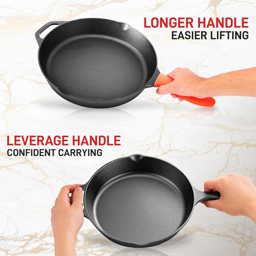 Premium Cast Iron Skillet with Lid – Heavy Duty Pre-Seasoned Cookware for Frying, Baking & Searing – Perfect for Stovetop, Oven & Camping Cooking