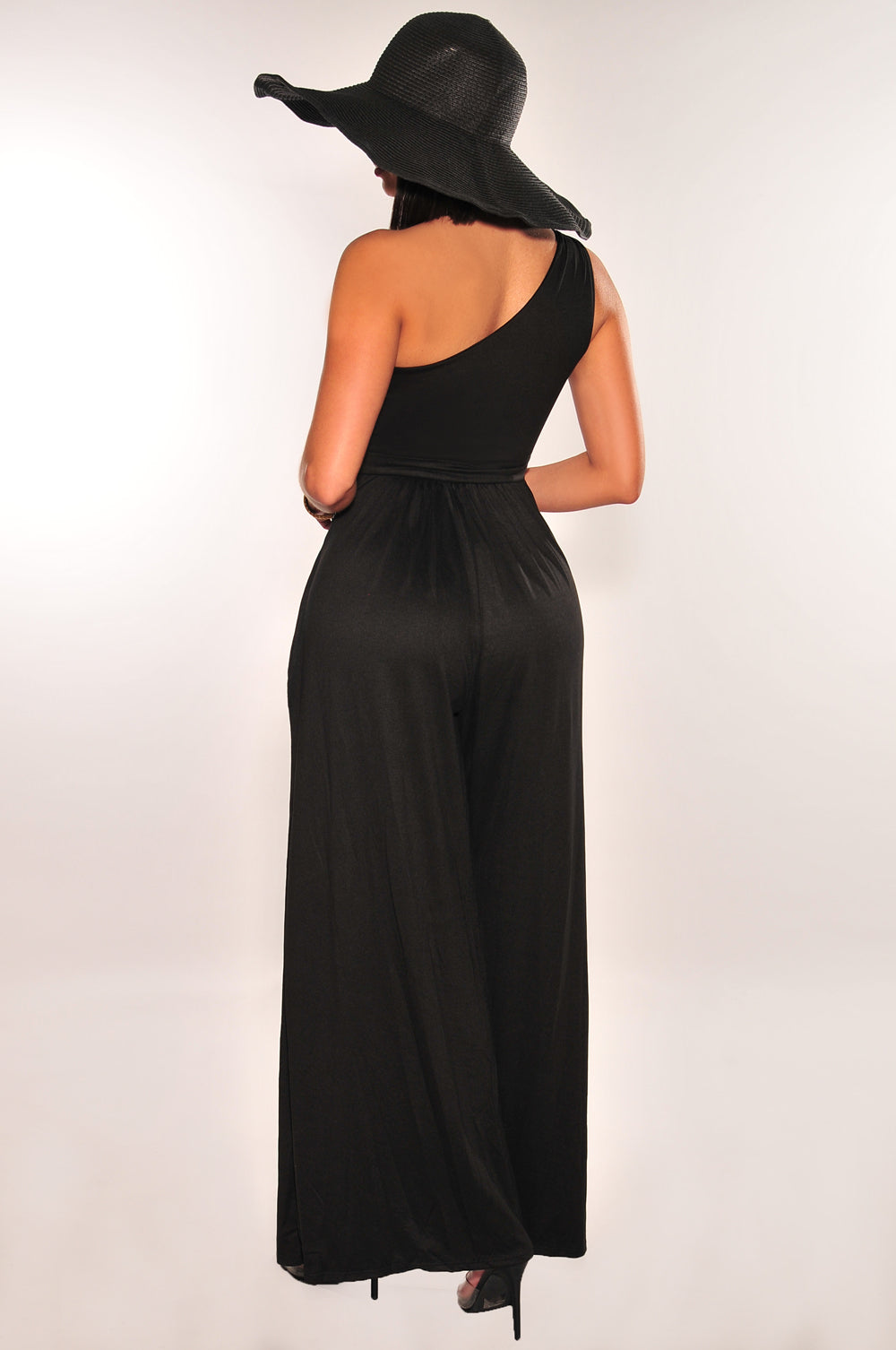 Elegant Black One Shoulder Sleeveless Palazzo Jumpsuit for Women - Perfect for Evening Parties, Weddings & Special Occasions