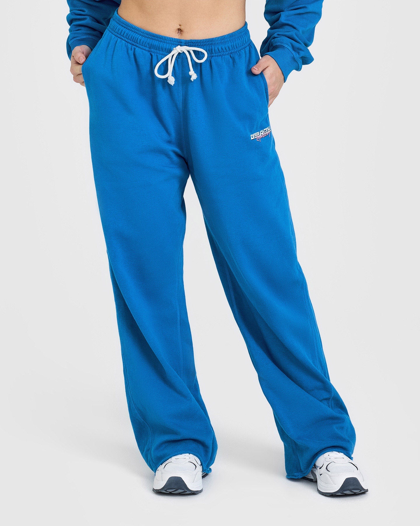 Retro Blue Wide Leg Joggers for Women - Raw Lounge Graphic Print Lounge Pants | Comfortable Casual Wear for Yoga, Running & Home Relaxation