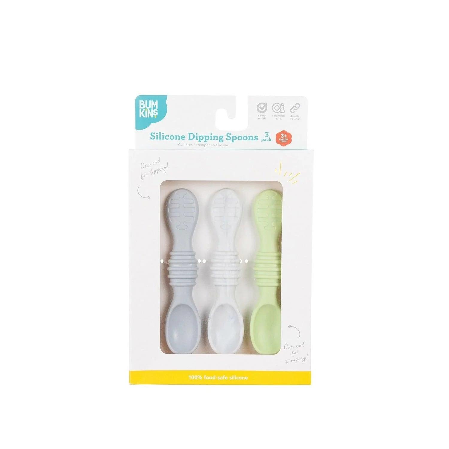 Bumkins Silicone Dipping Spoons Set of 3 - BPA-Free Baby Feeding Utensils for Purees, Yogurt & Snacks - Dishwasher Safe Toddler Spoon for Easy Cleaning