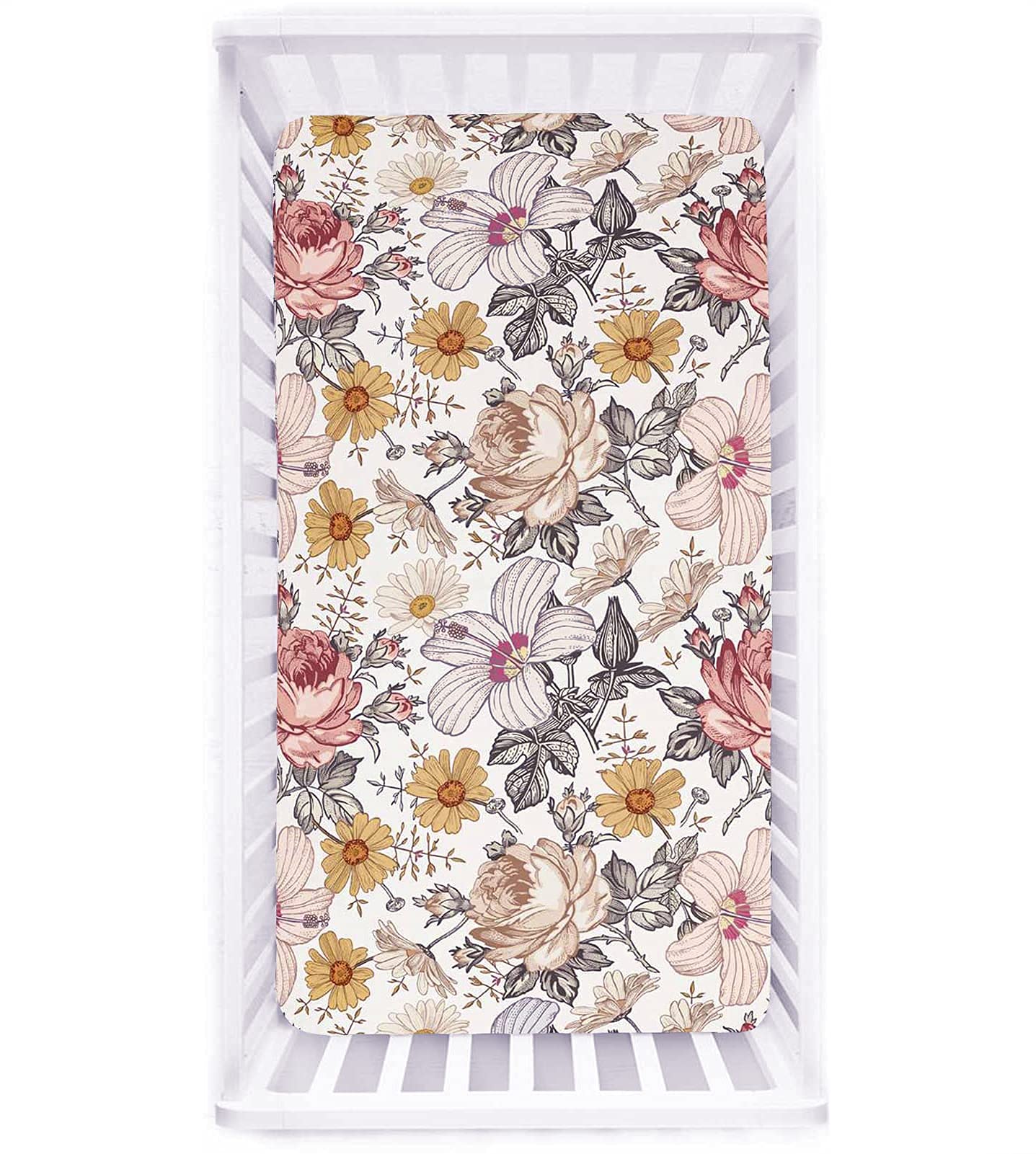 Soft Floral Crib Sheet & Car Seat Cover - Breathable Baby Bedding & Stroller Accessories for Nursery, Travel, and On-the-Go Comfort