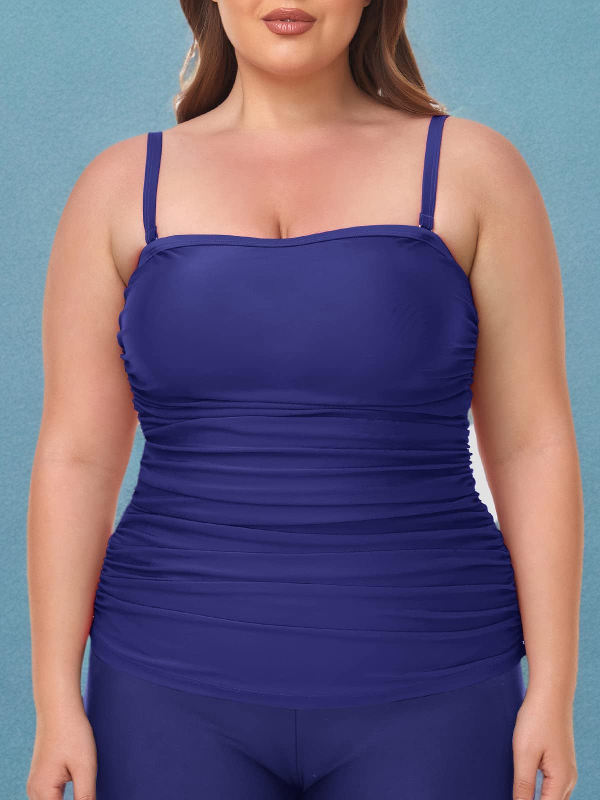 Ocean Blues Women's Bandeau Tankini Top - Ruched Swimwear for Women - Perfect for Beach, Pool & Summer Vacations