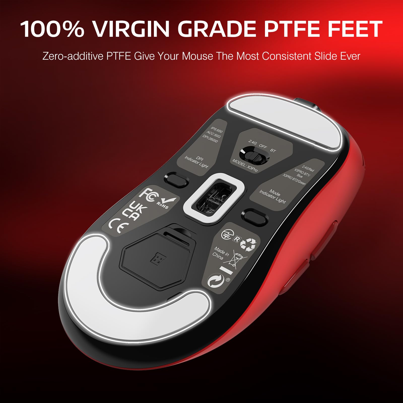 ATTACK SHARK X3PRO Wireless Gaming Mouse - 4K/8K Polling Rate, Lightweight Design, Tri-Mode (Wired/2.4GHz/BT), PAW3395 Optical Sensor, 26K DPI, Kailh GM8.0 Switches, Long Battery Life, 7 Programmable Buttons - Compatible with PC, Laptop, Windows & Mac (Red) - Perfect for FPS, MOBA & Esports Gaming