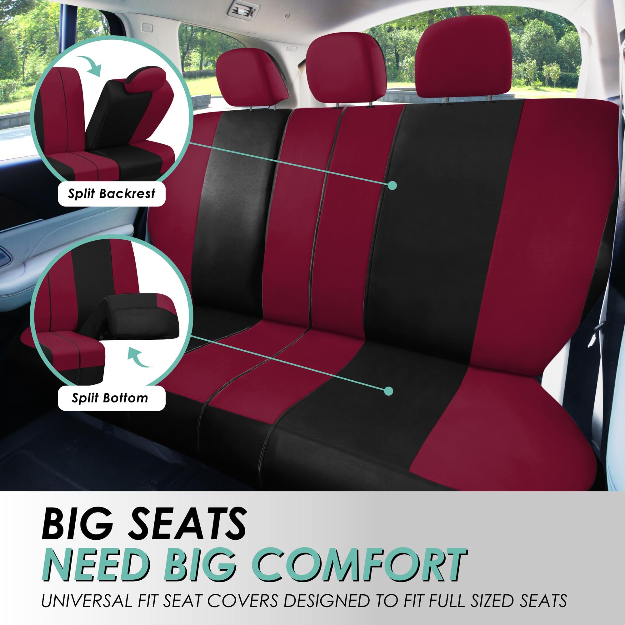 TLH Lightweight Breezy Car Seat Covers Full Set - Burgundy Flat Cloth, Airbag Compatible with Floor Mats - Universal Fit for Cars, Trucks & SUVs | Perfect for Road Trips, Daily Commutes & Protecting Your Vehicle Interior