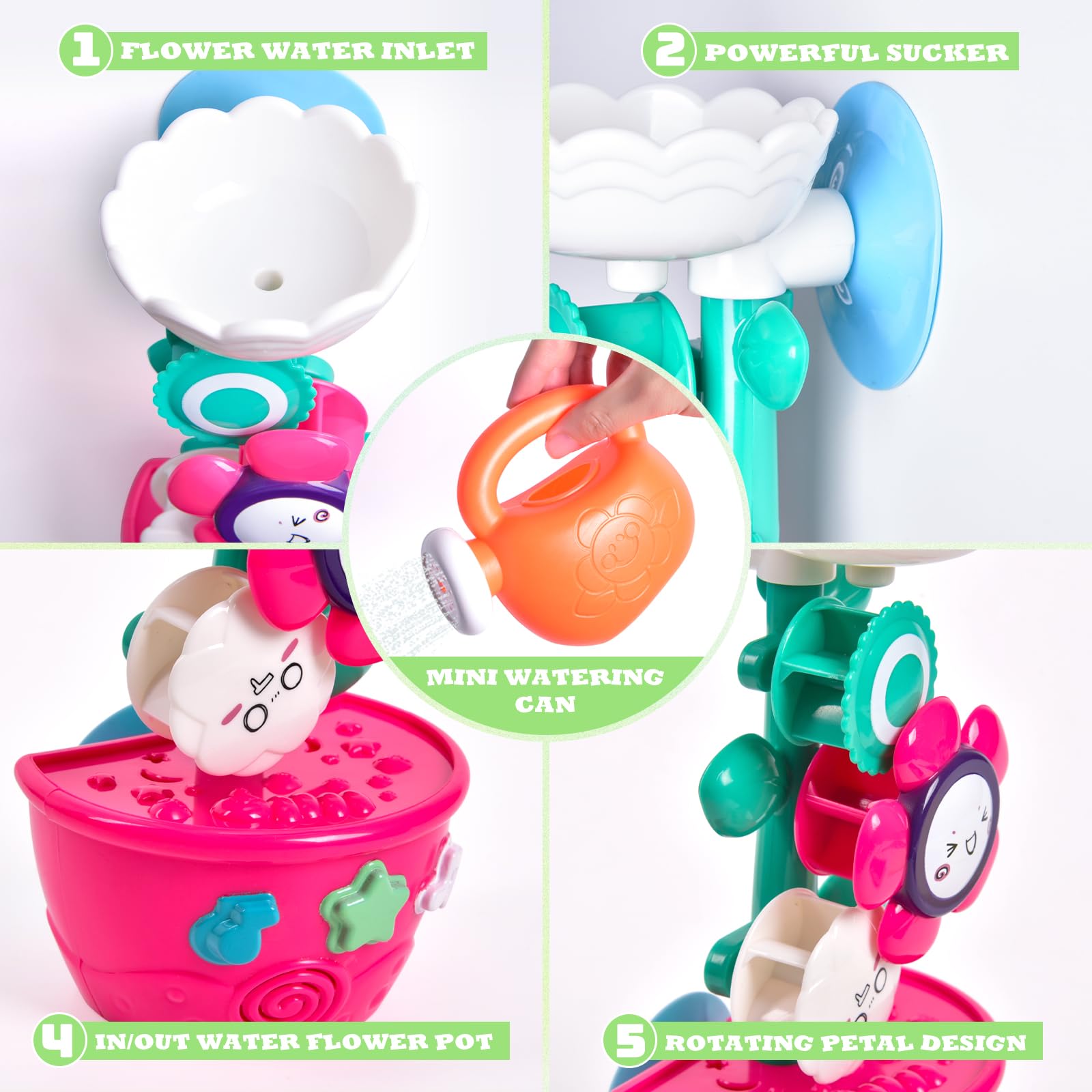 16Pcs Toddler Bath Toys Set - Flower Waterfall Water Station, Stacking Cups, Watering Can & Shower Toys for Kids Ages 1-5 | Fun Bath Time Learning Toys for Boys & Girls | Perfect for Sensory Play & Early Childhood Development